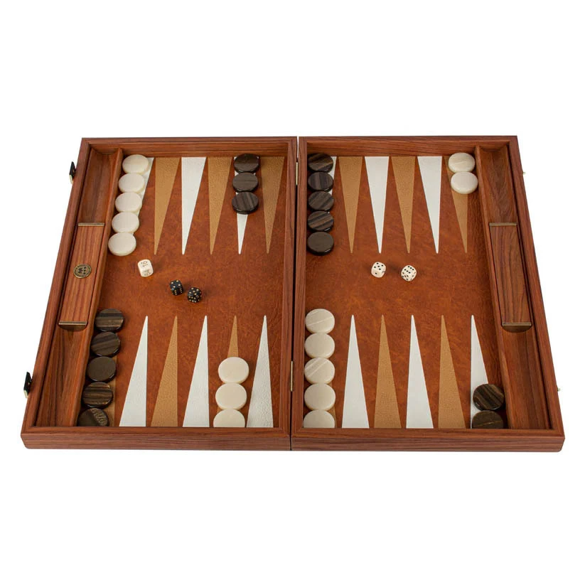 Handmade Crocodile Tote in Caramel Brown Inlaid Leatherette Backgammon with Side racks 48x30cm