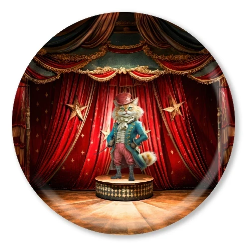 Round Wood Tray - Alice - Cat Theater  38 cm