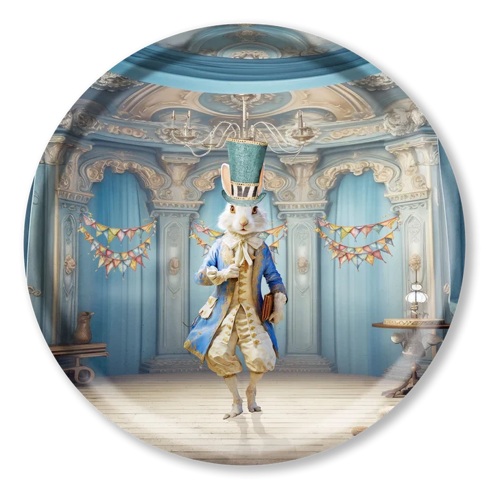 Round Wood Tray - Alice - Rabbit Blue 38 cm