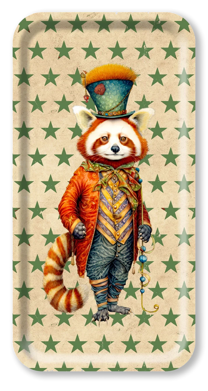 Rectangle Wood Tray - Circus - Red Panda Stars  43x22 cm