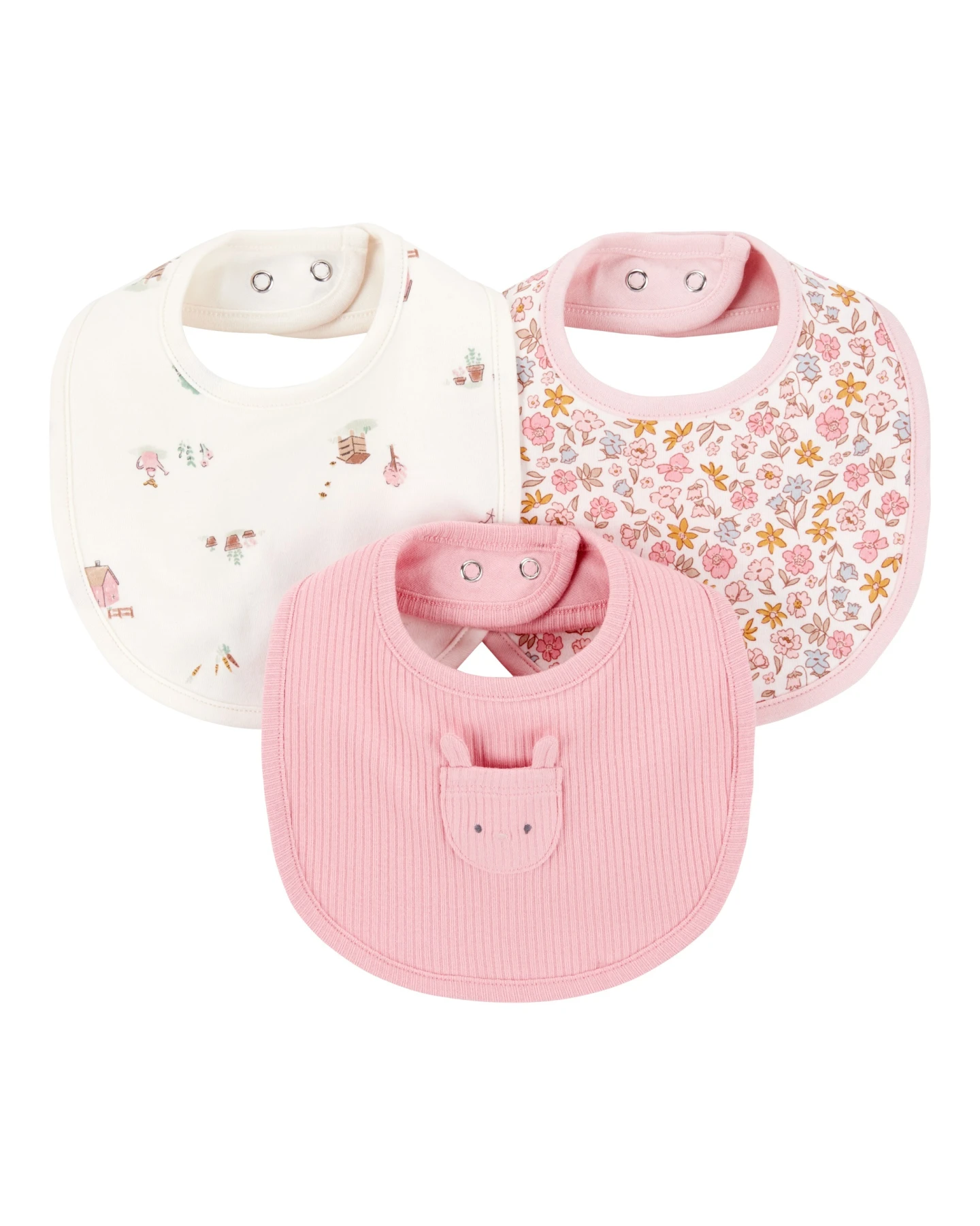 3-Pack Floral Bibs - Pink/Ivory