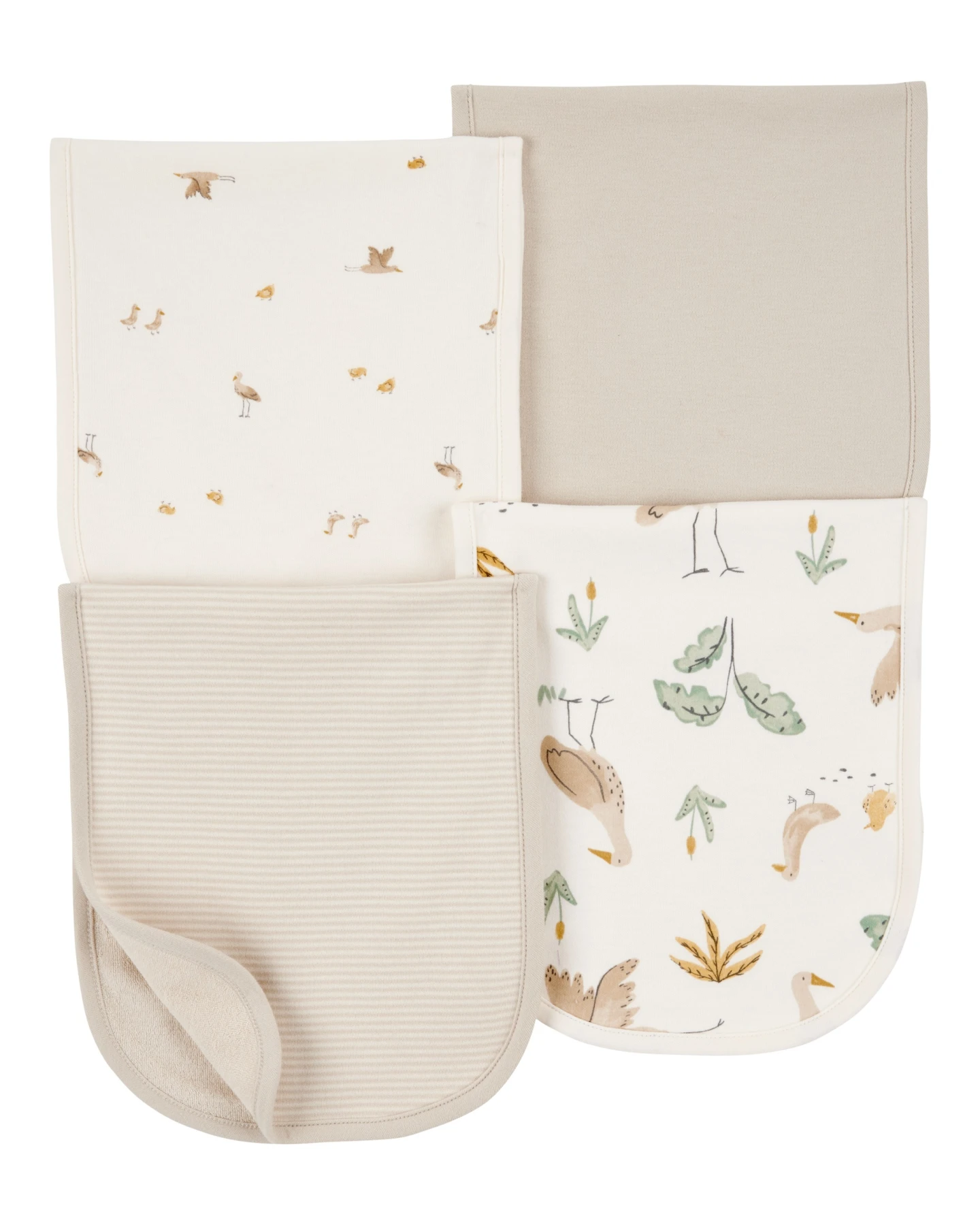 4-Pack Burp Cloths - Ivory/Brown