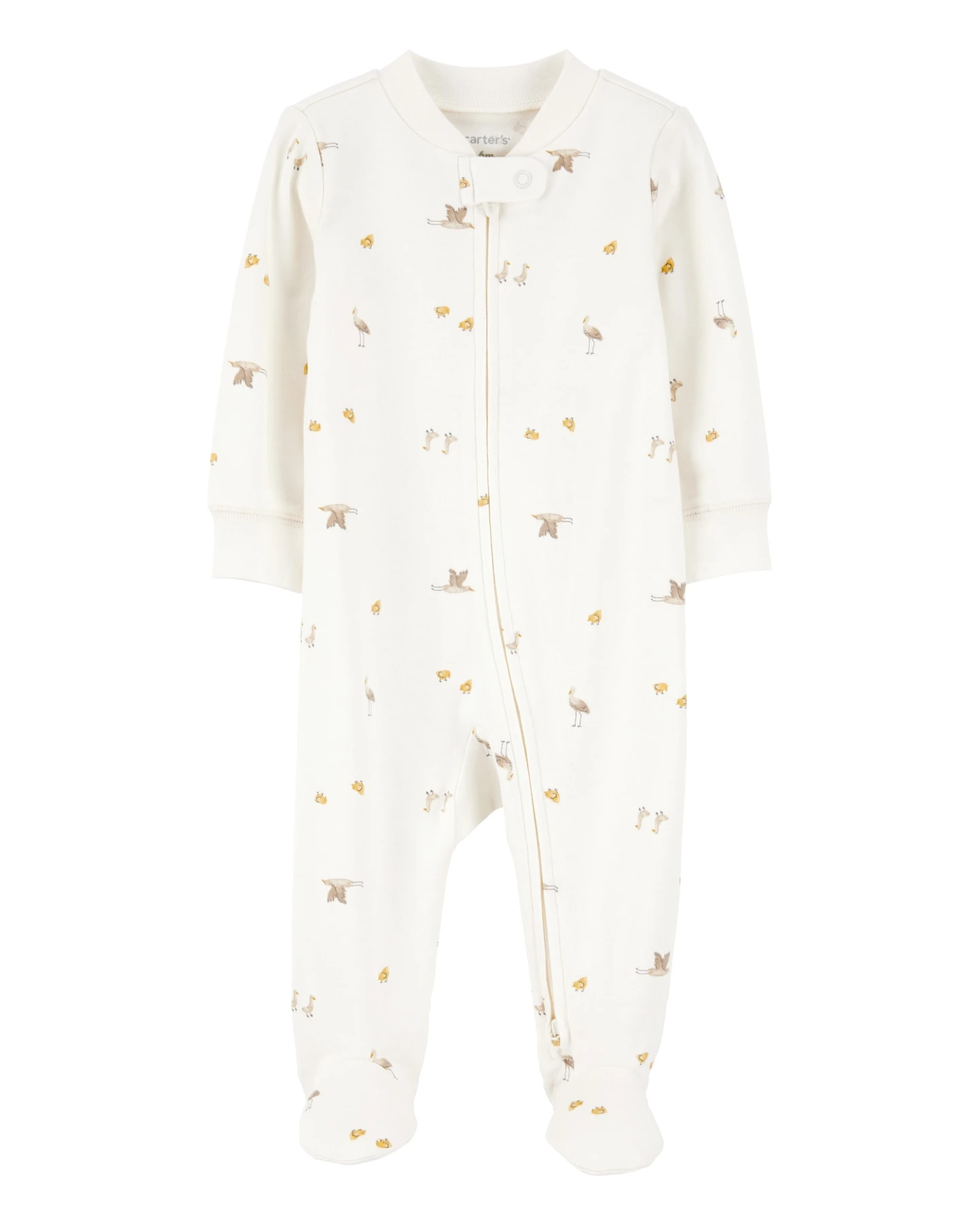 Mini Bird Print 2-Way Zip Cotton Sleep & Play Pajamas
