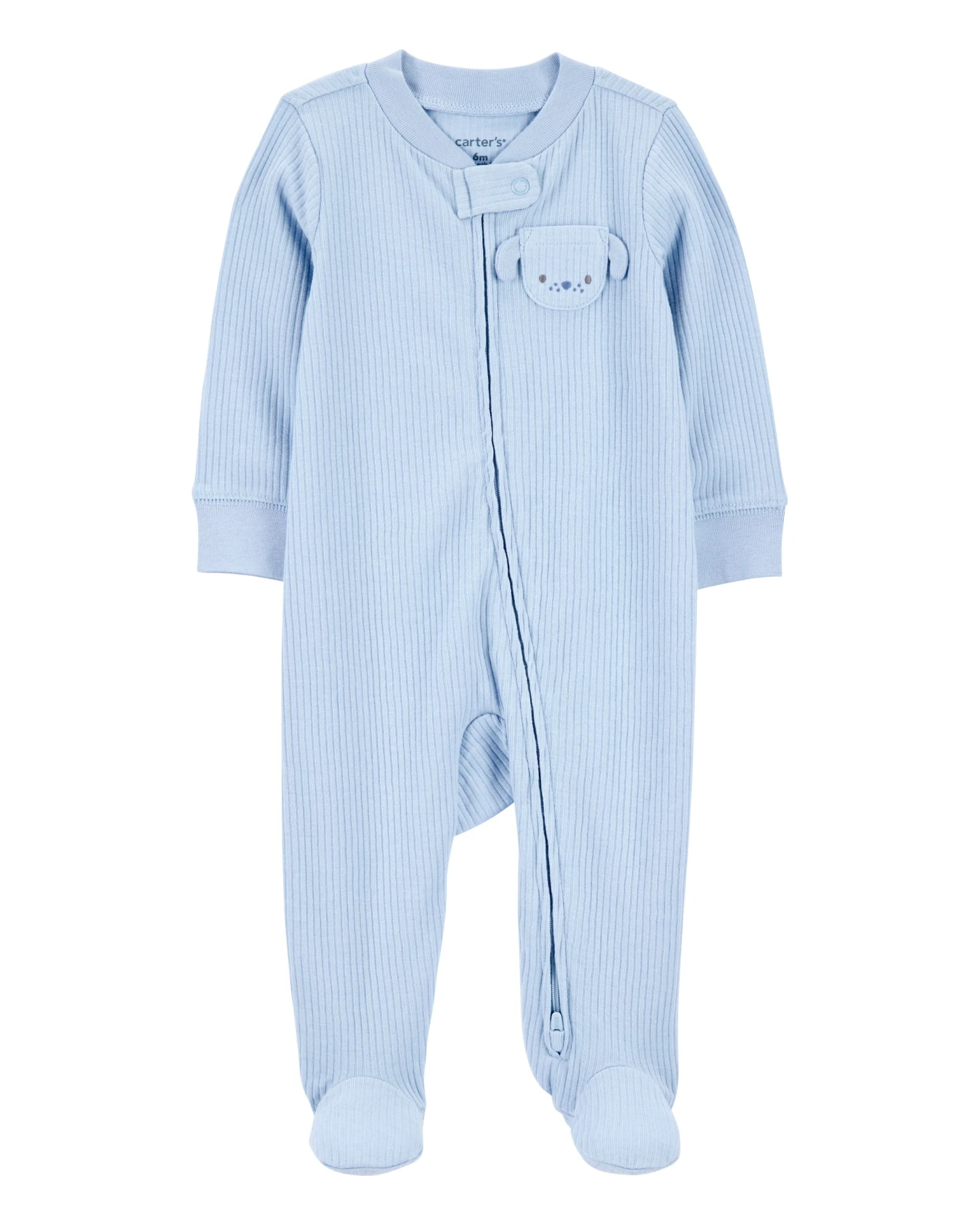 Dog Pocket 2-Way Zip Ribbed Sleep & Play Pajamas - Blue