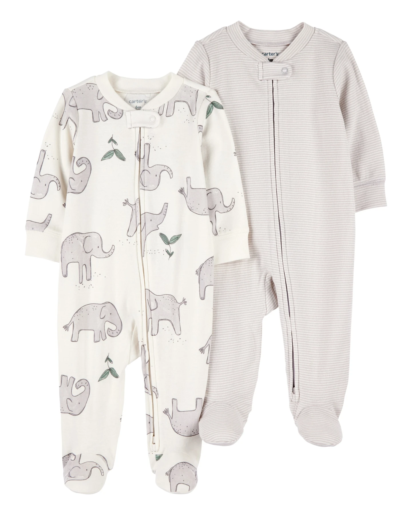 2-Pack Striped Elephant 2-Way Zip Cotton Sleep & Play Pajamas