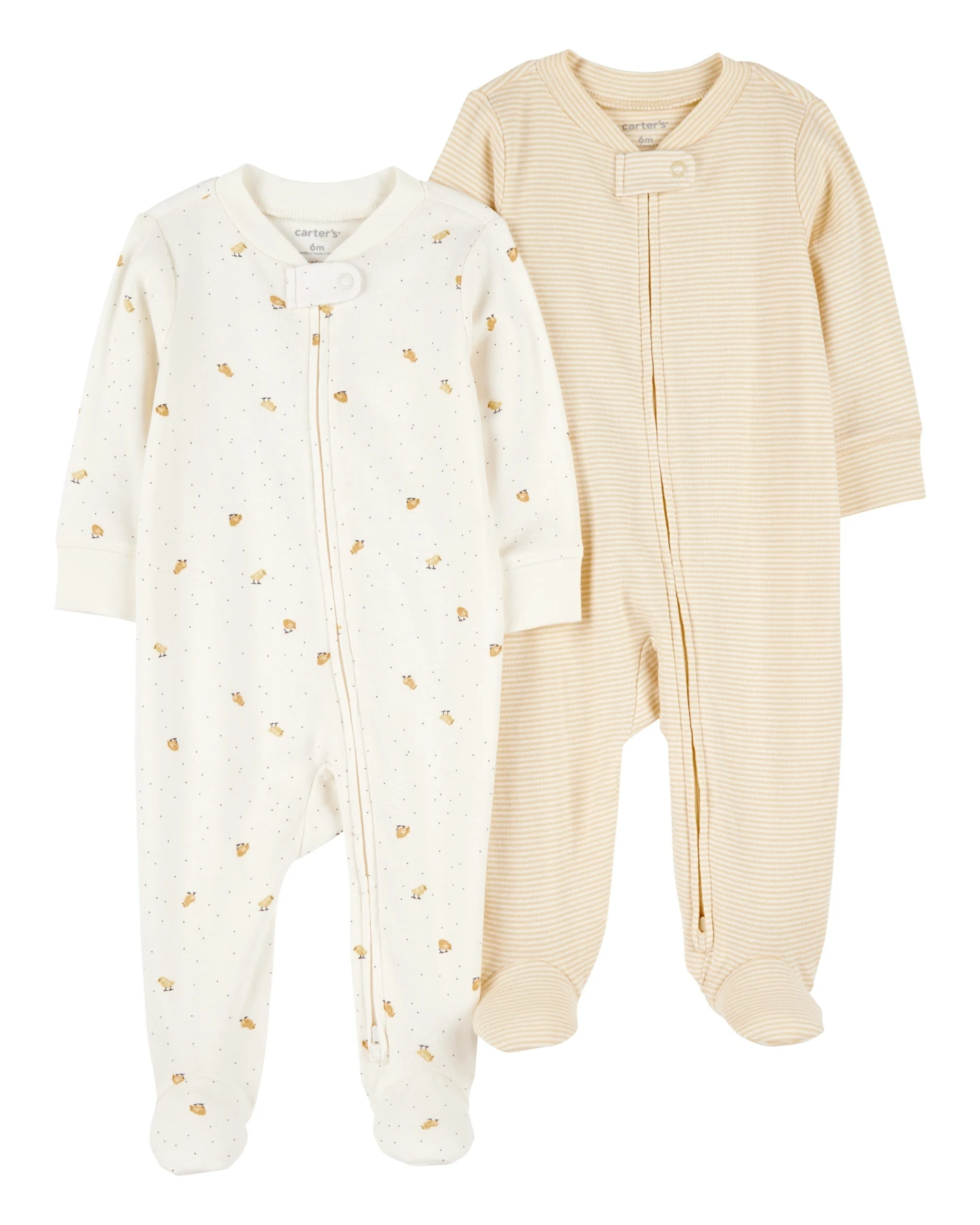 2-Pack Striped Duck Print 2-Way Zip Cotton Sleep & Play Pajamas