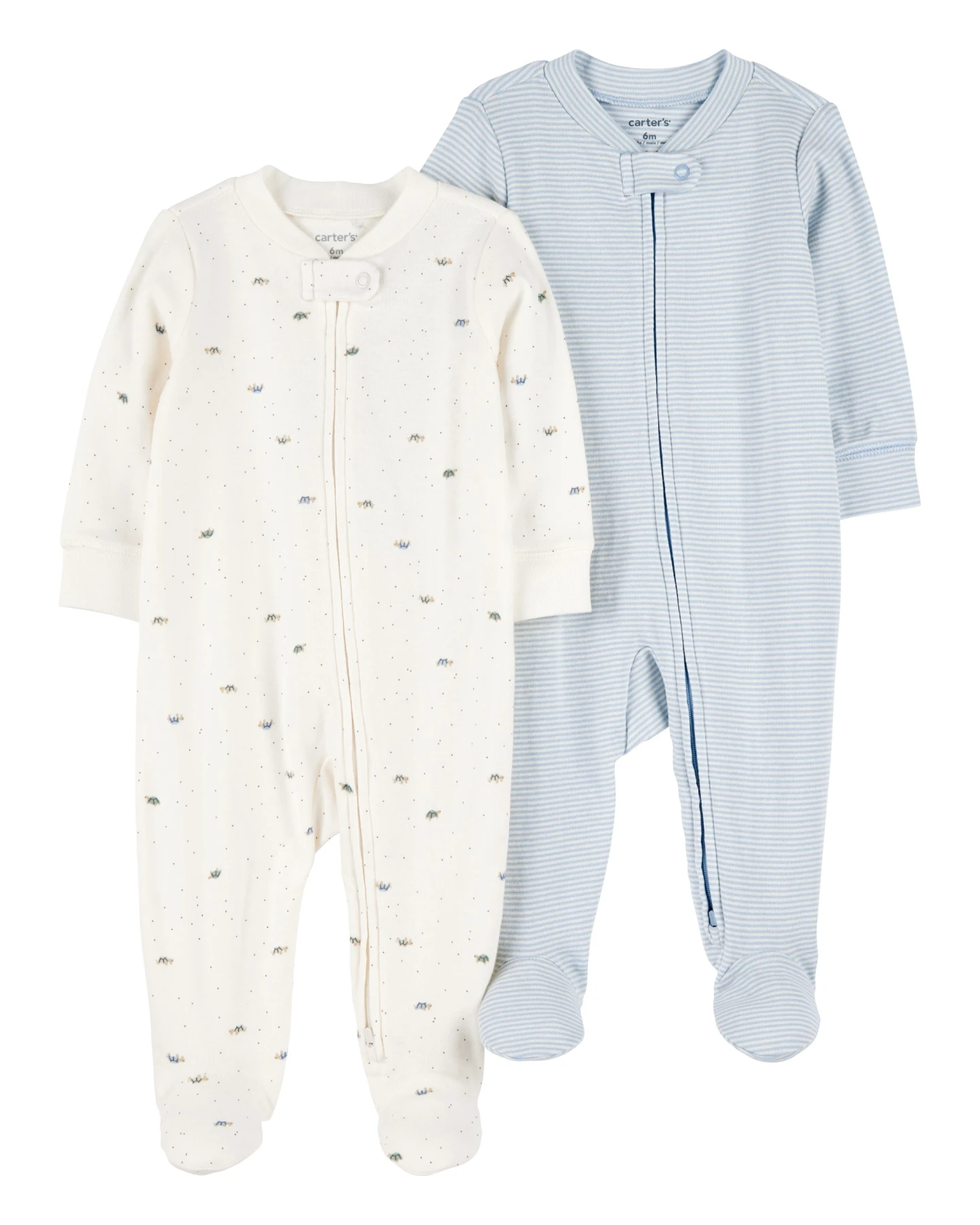 2-Pack 2-Way Zip Cotton Sleep & Play Pajamas - Blue/White