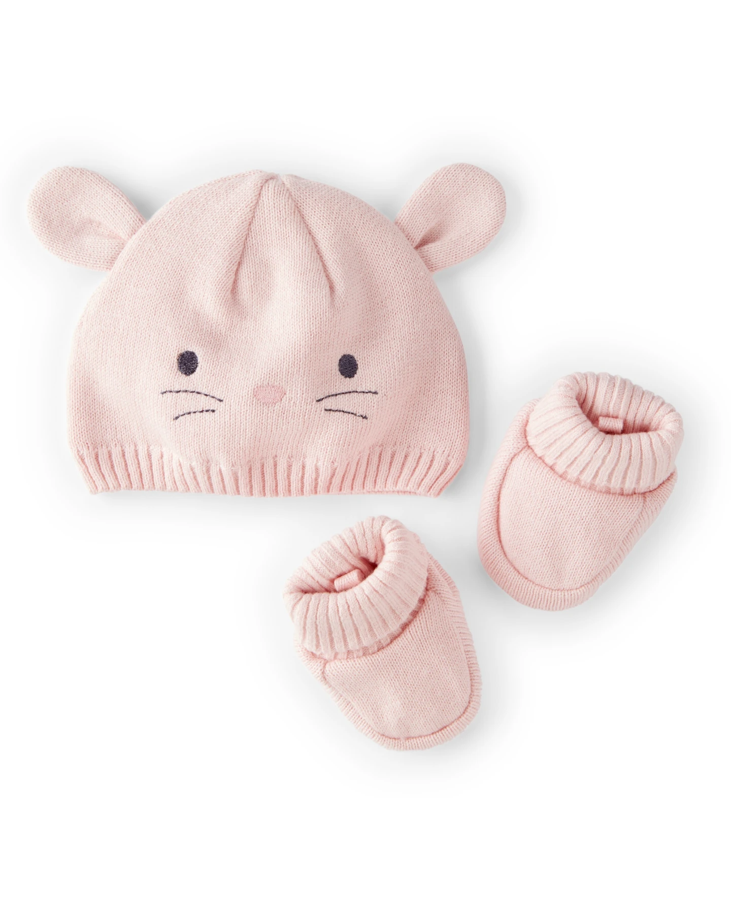 2-Pack Bunny Crochet Booties and Hat - Pink