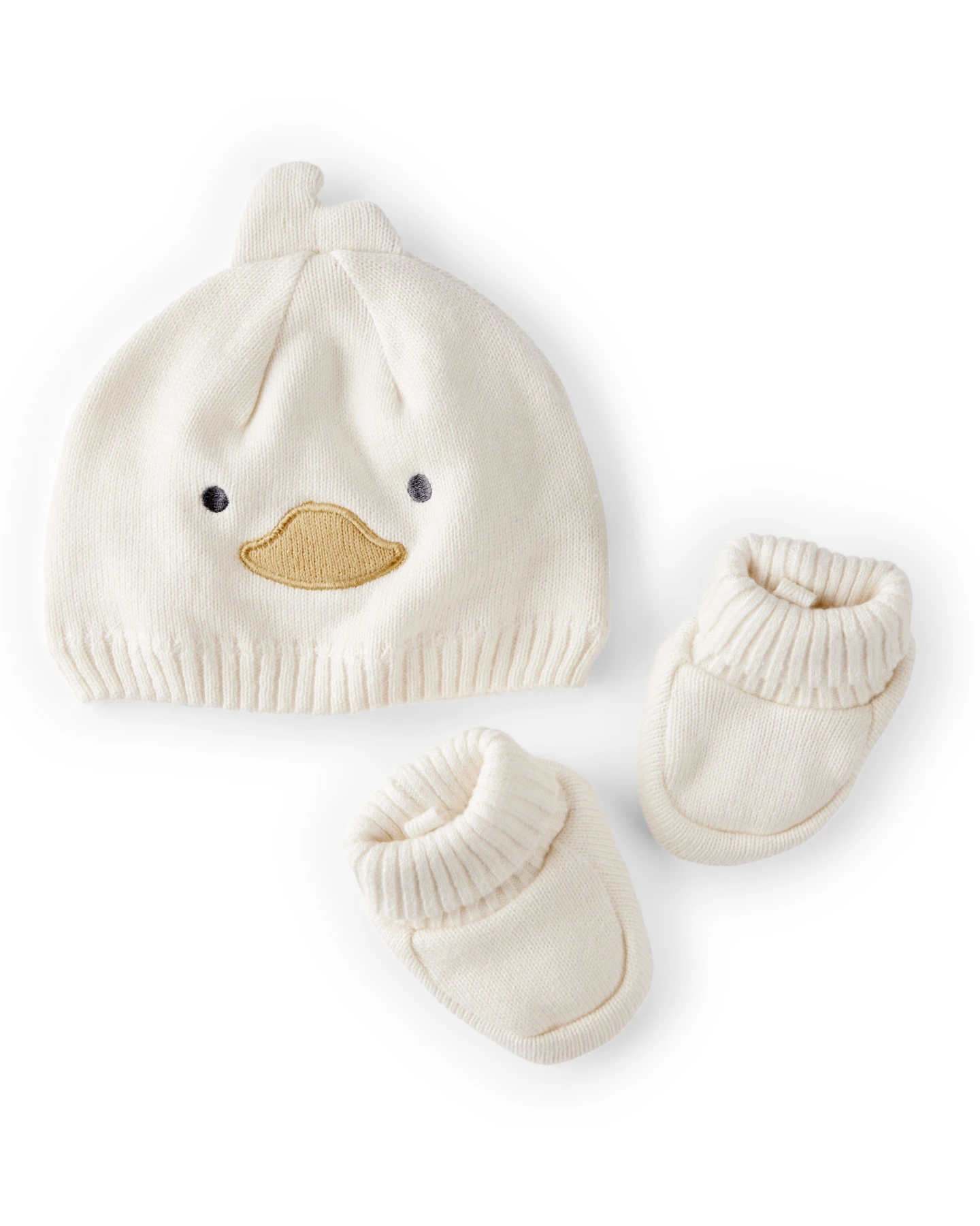 2-Piece Duck Crochet Booties & Hat - White