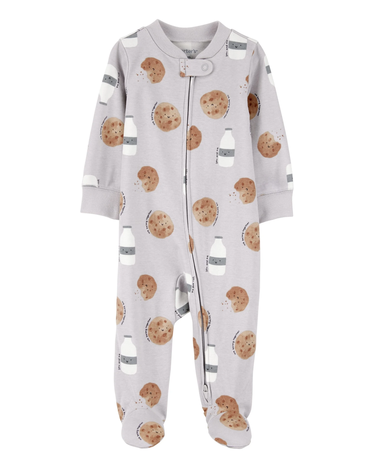 Milk & Cookies 2-Way Zip Cotton Sleep & Play Pajamas - Grey