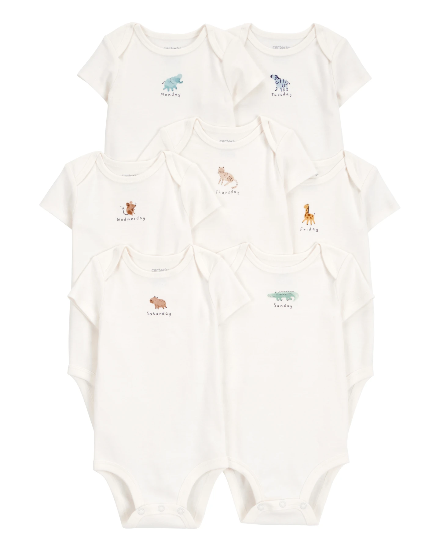 7-Pack Days Of The Week Short-Sleeve Cotton Bodysuits - Ivory
