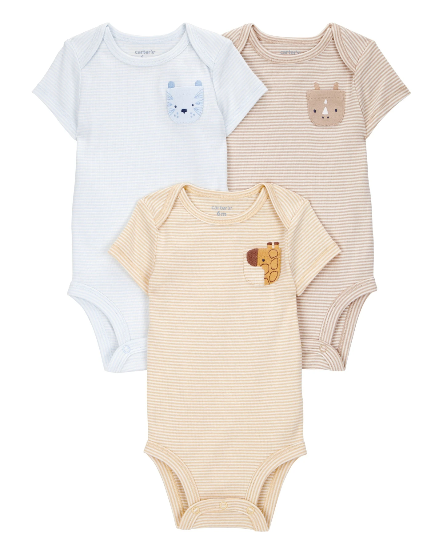 3-Pack Animal Short-Sleeve Cotton Bodysuits