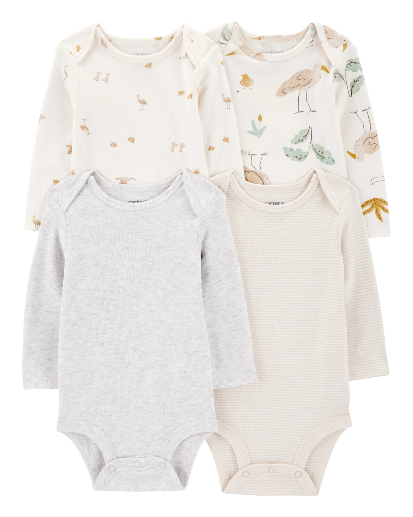 4-Pack Stork Long-Sleeve Cotton Bodysuits