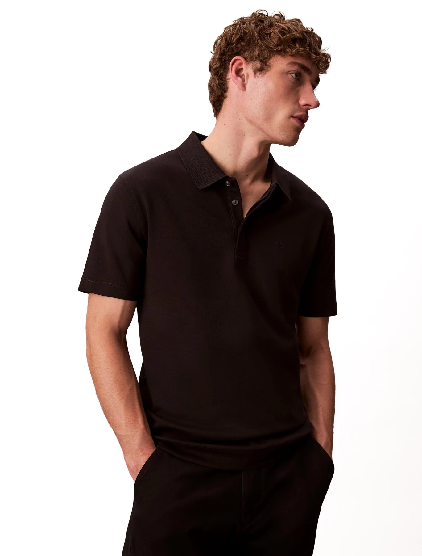 Short Sleeeved Polo with Micro Logo Image