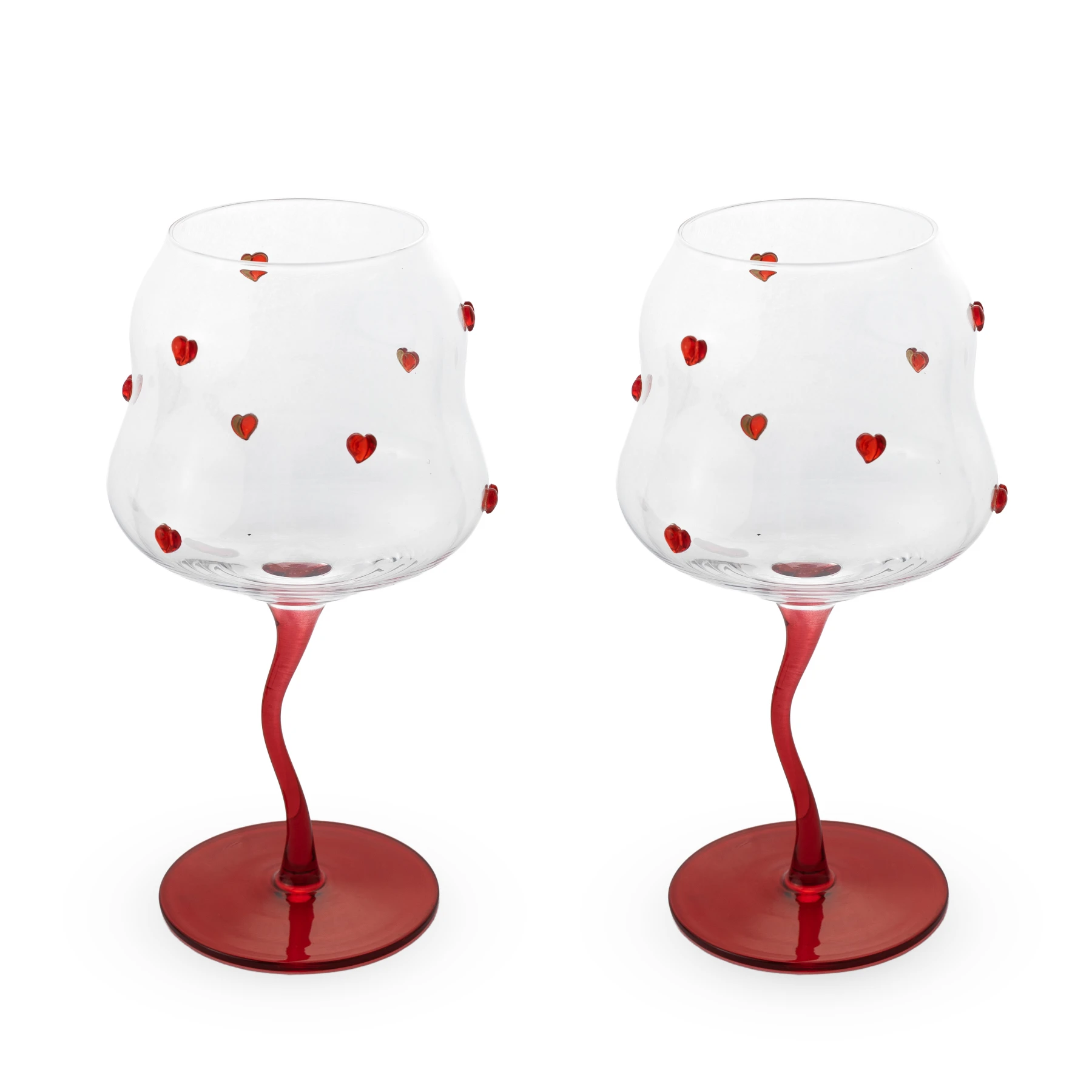 Set Of 2 Cocktail Glasses. Capacity 450 Ml. Red Heart Decoration.