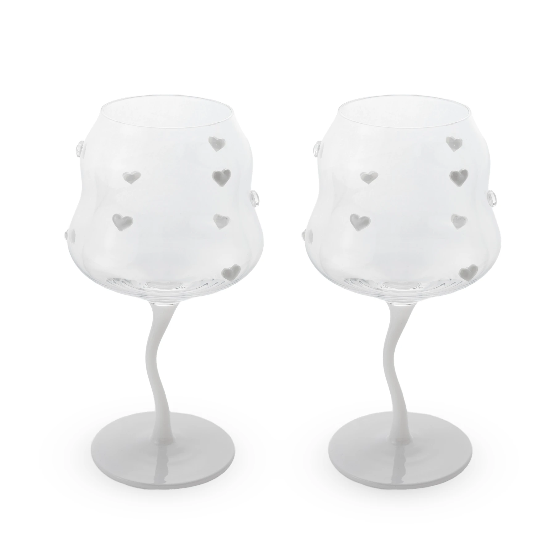 Set of 2 cocktail glasses. Capacity 450 ml. White heart decoration.