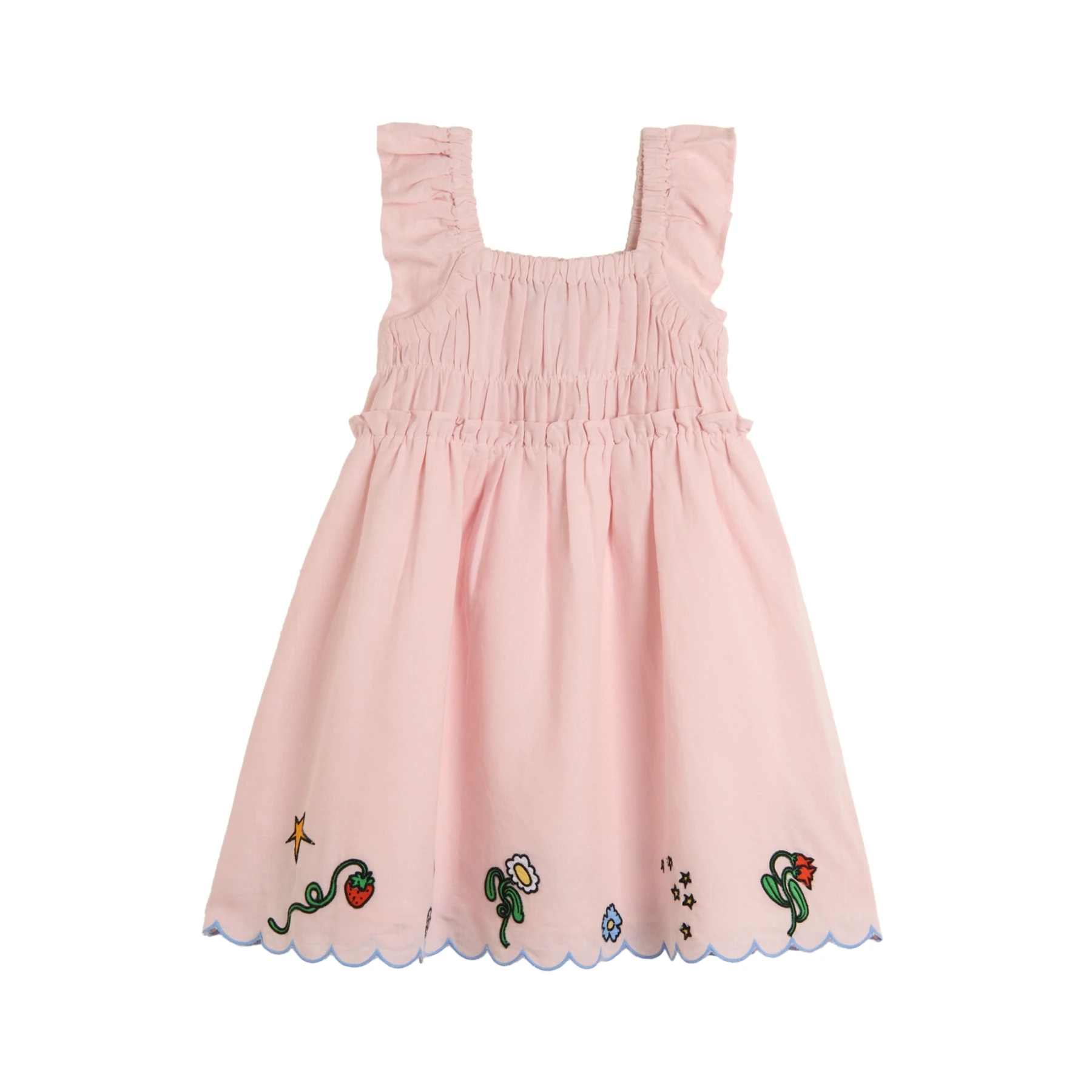 Kids Girls Smocked Sun Dress with Embroidered Scalloped Hem