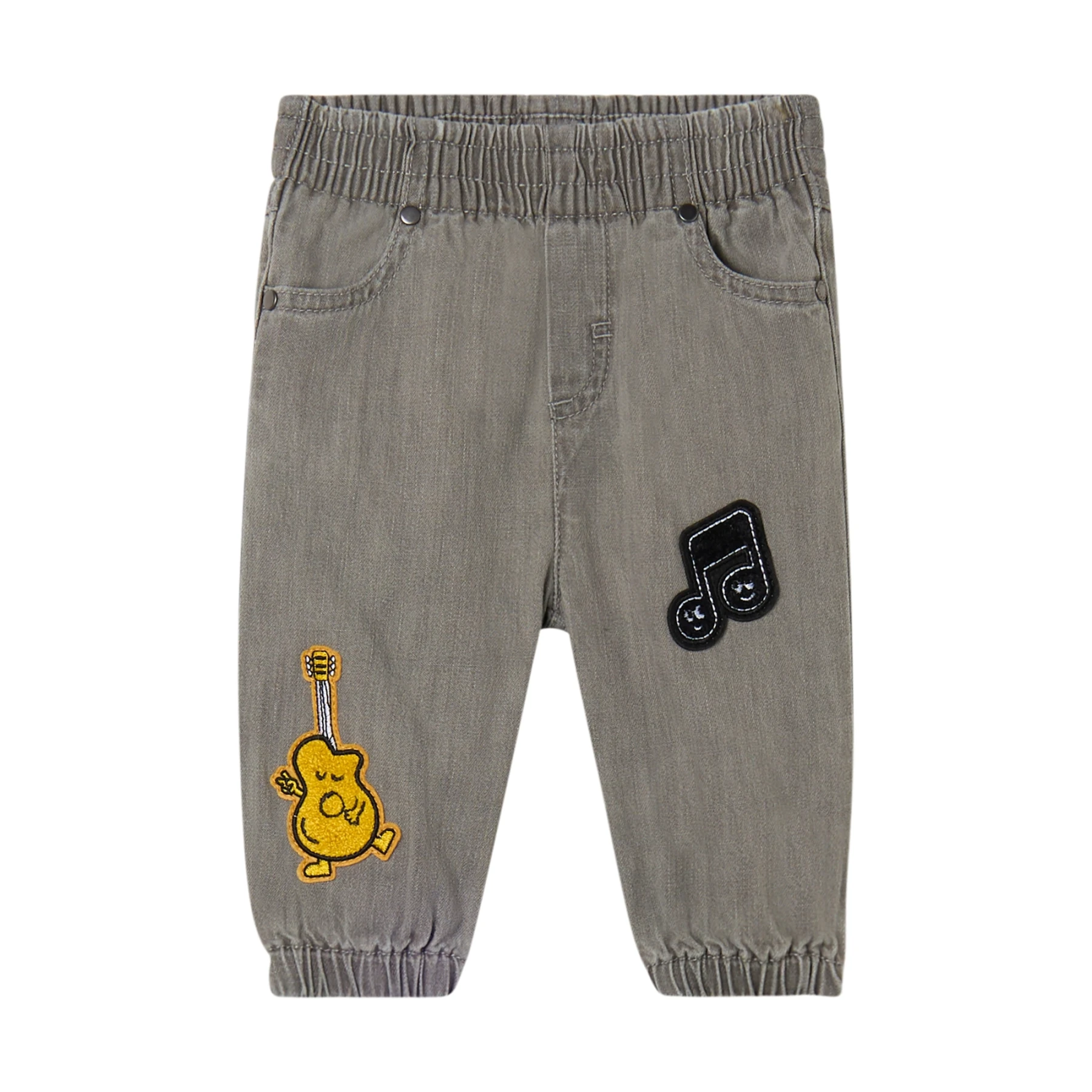 Baby Boy Comfortable Elastic Waist jeans with Fun Music Embroidery