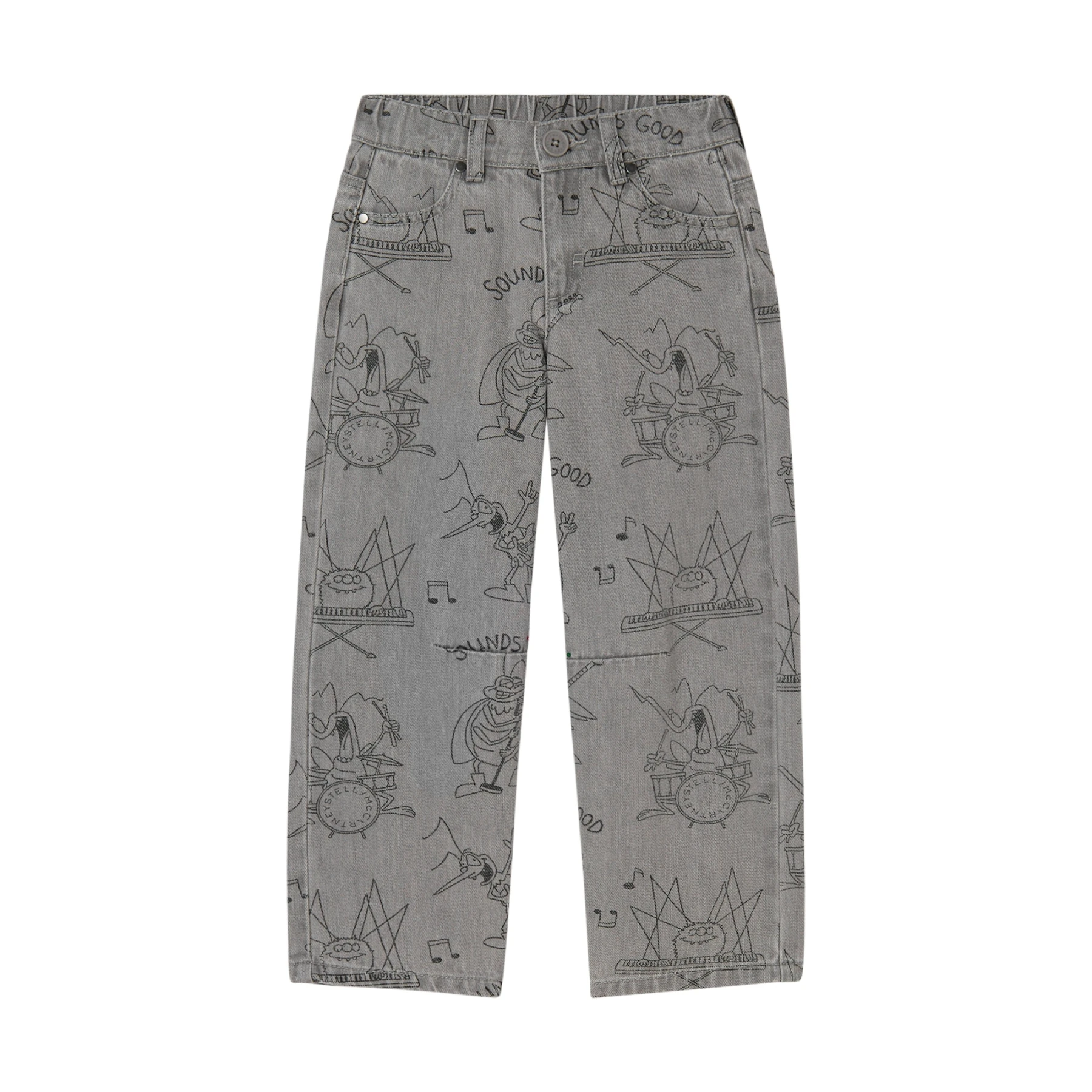 Kids Boys Denim Trousers with Musical Monster Character Graphics