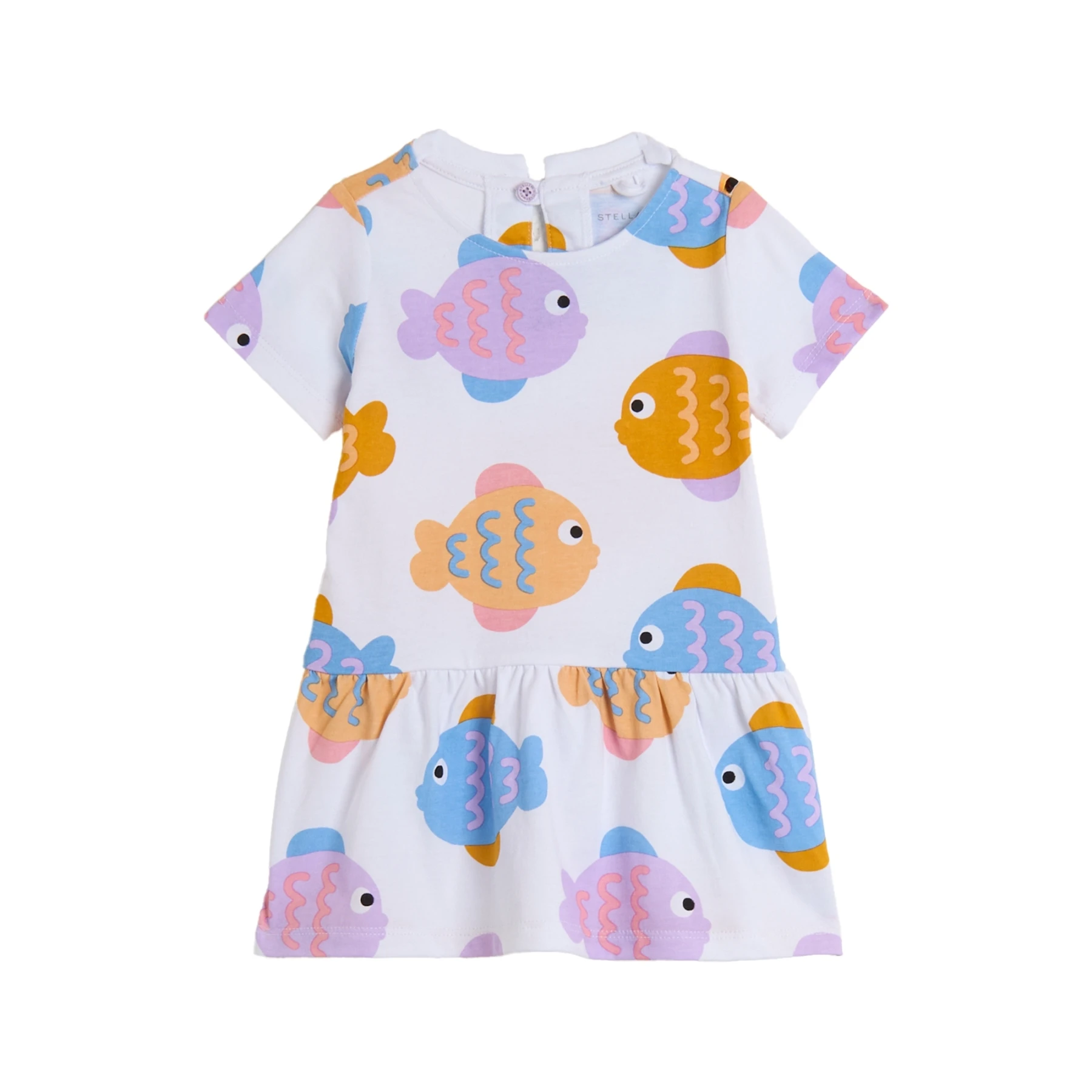 Baby Girl Cotton Jersey Dress with Colorful Fish Graphics