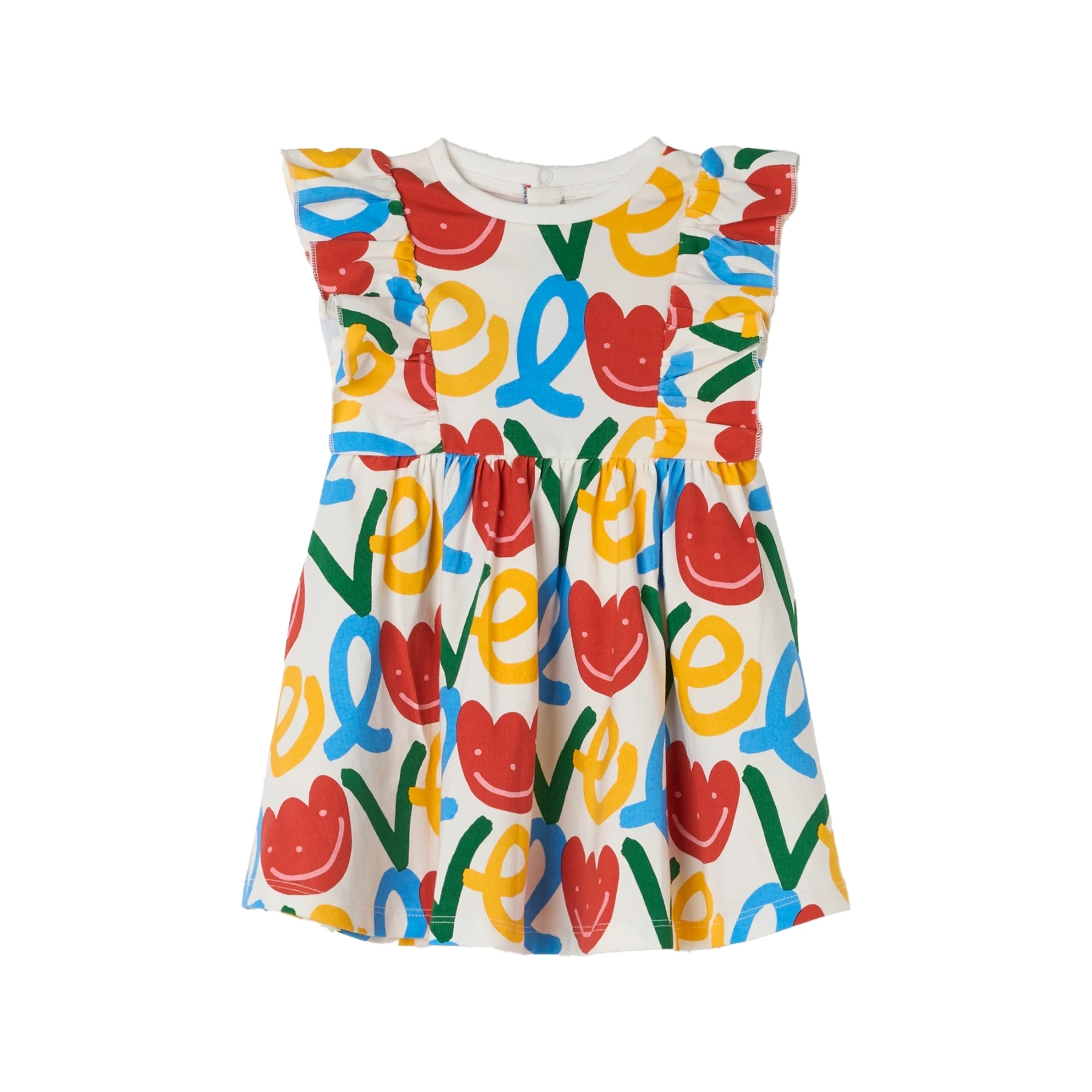 Baby Girl Cotton Dress with Multi-Color Abstract "LOVE" Print