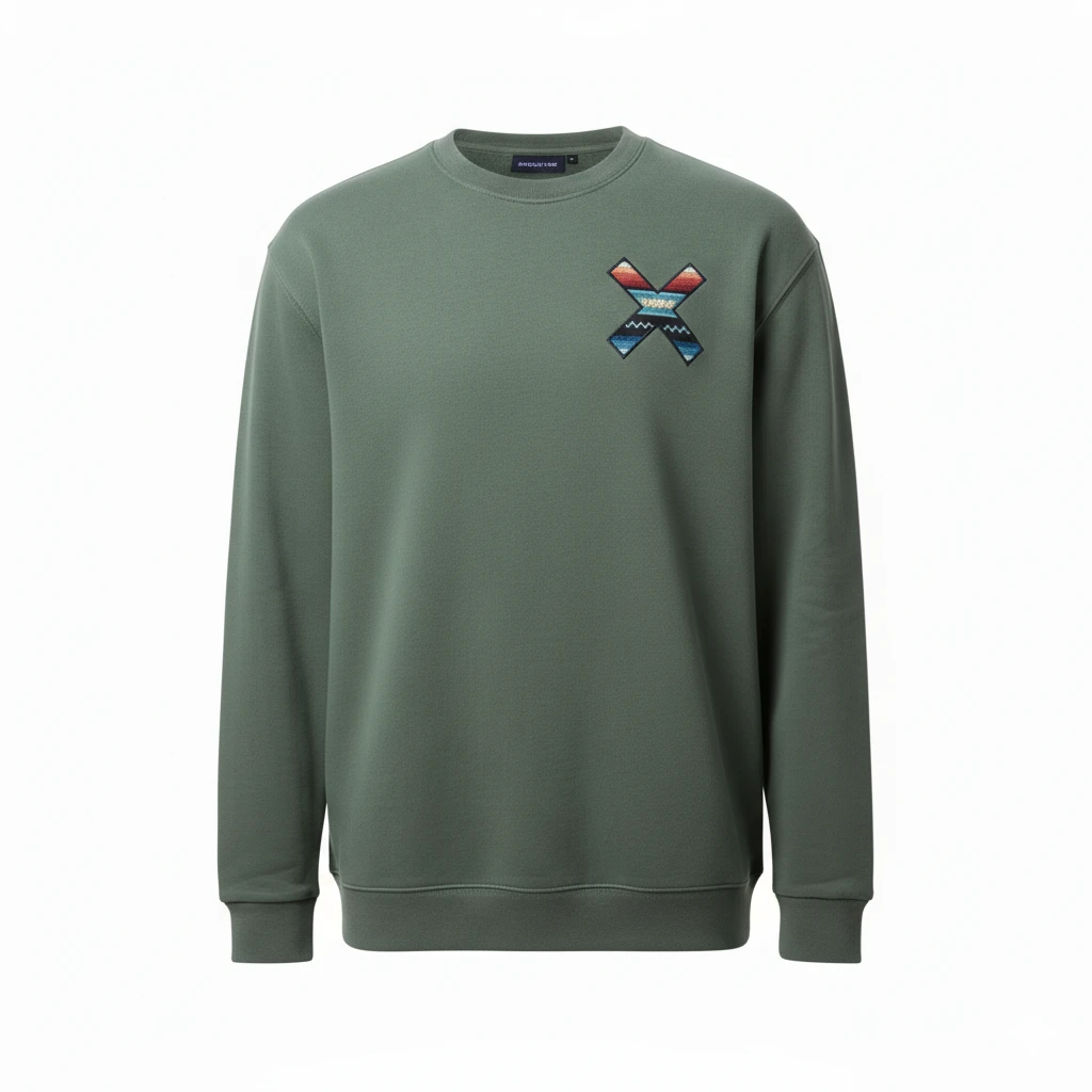 Classic X Embroidered Crew Neck Sweatshirt - Khaki Image