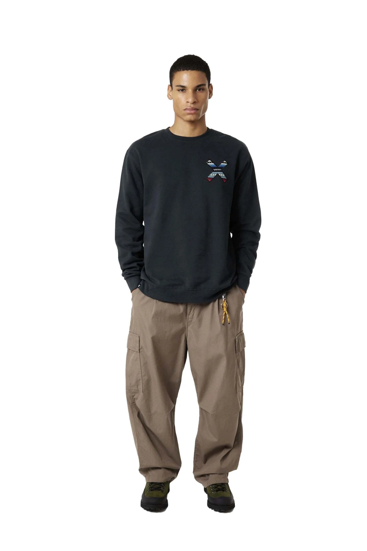 Classic Crew Neck Sweatshirt with Coloured X Embroidery on the Chest Image