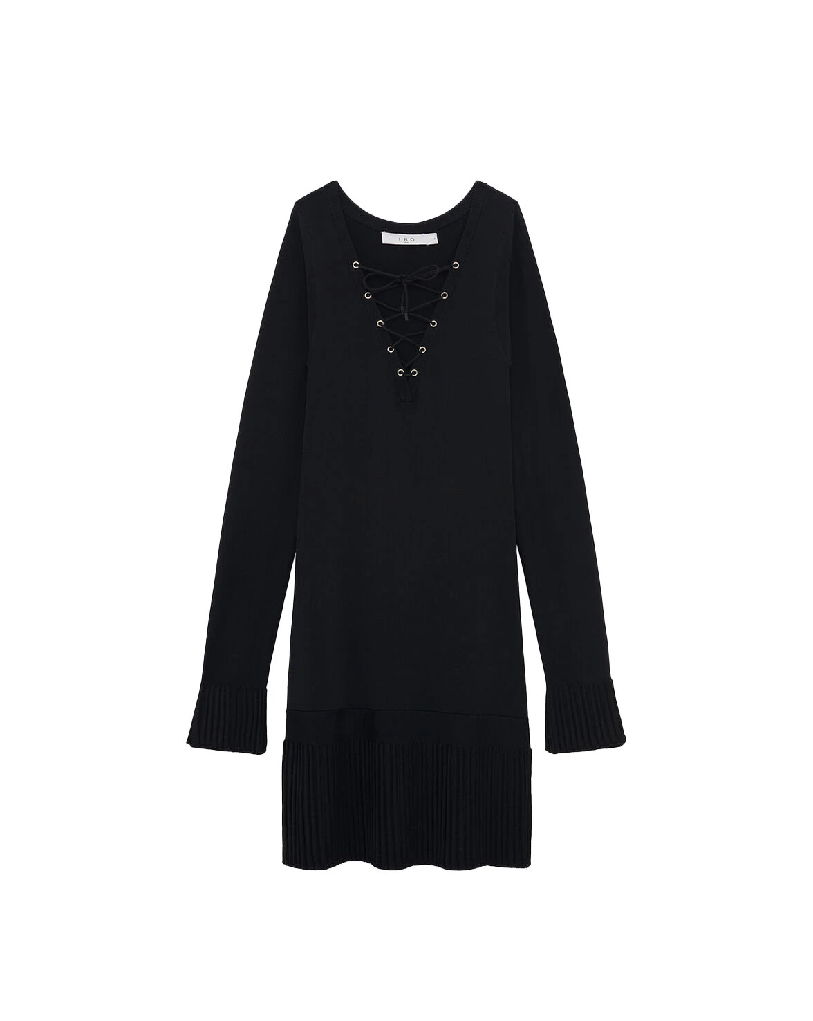 Short V-neck Dress with Lace-up Detail