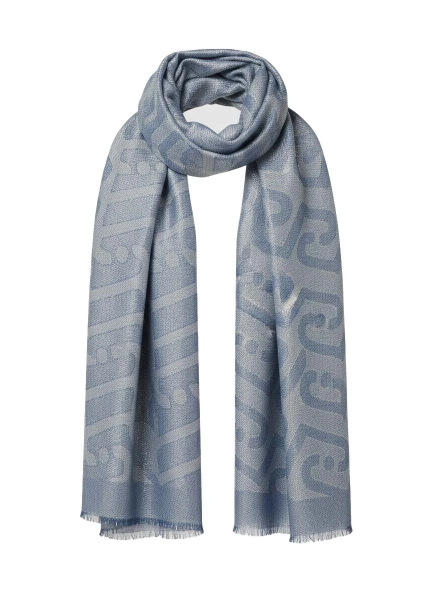Monogram Jacquard Scarf in Denim Blue