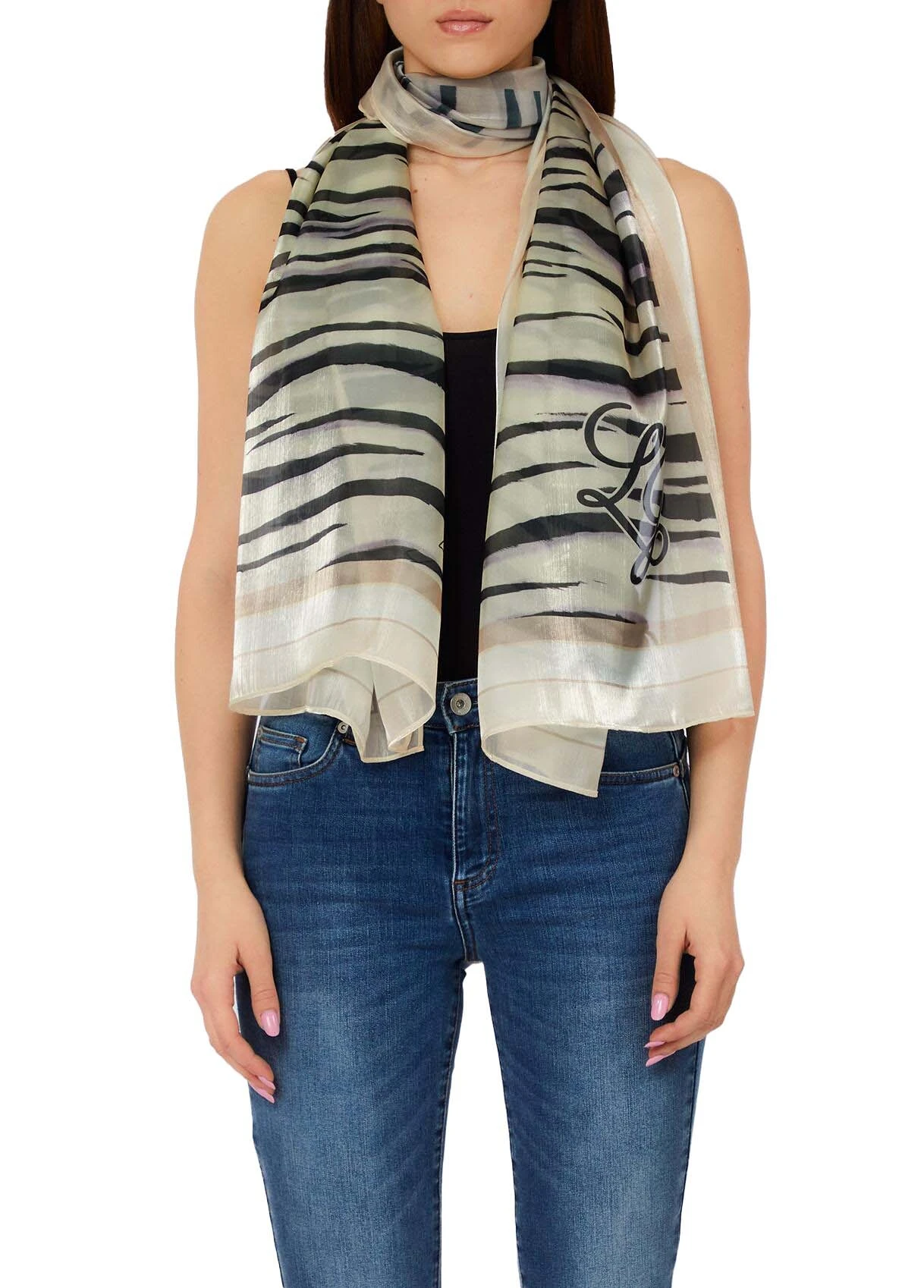 Silk-Blend Tiger Stripe Lightweight Scarf