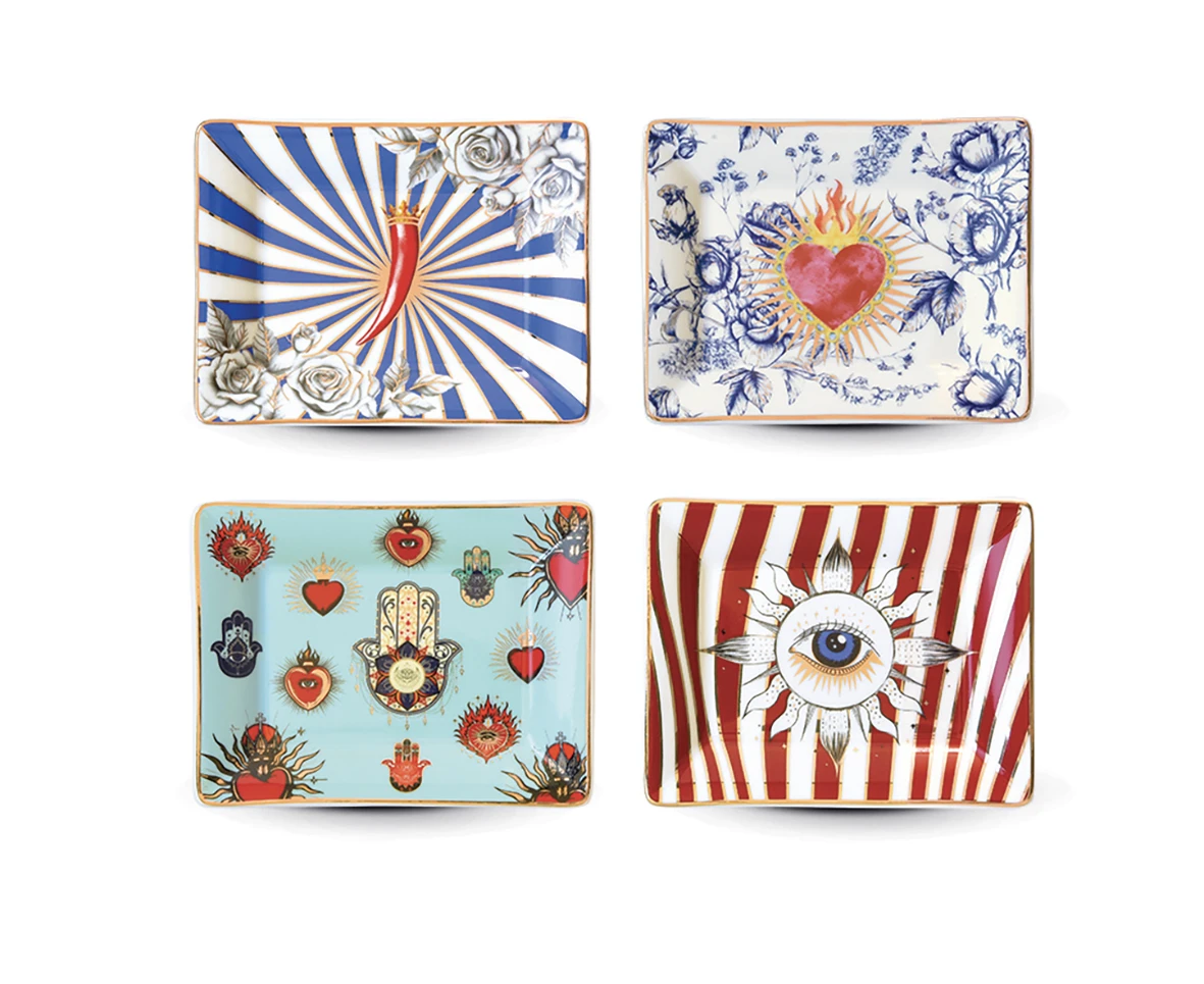 Set Of 4 - Porcelain Ring Holder 9,5X7,5 Cm - Icons