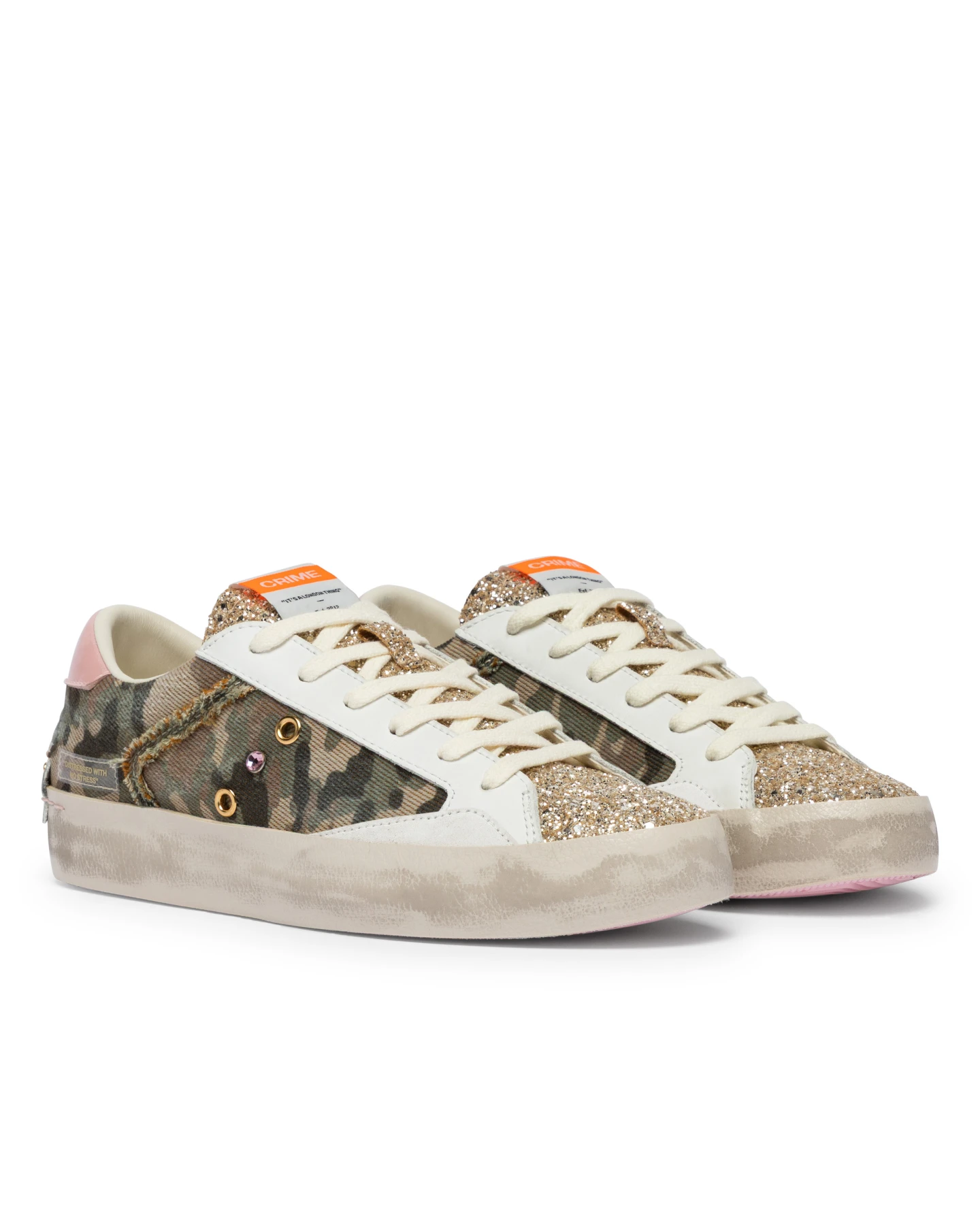 Distressed Flash Camo Sneakers with Glitter