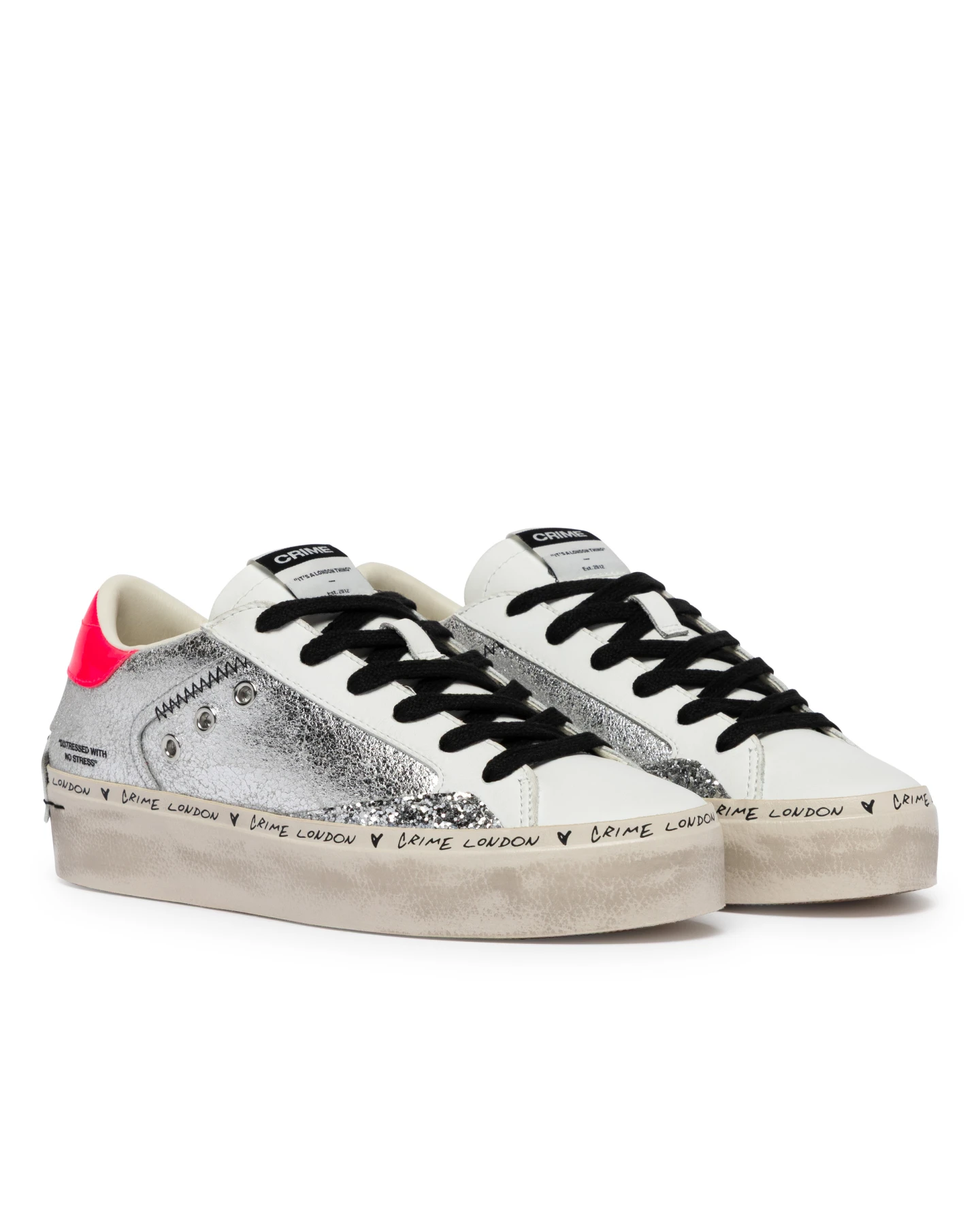 Distressed Platform Silver Shine Sneakers