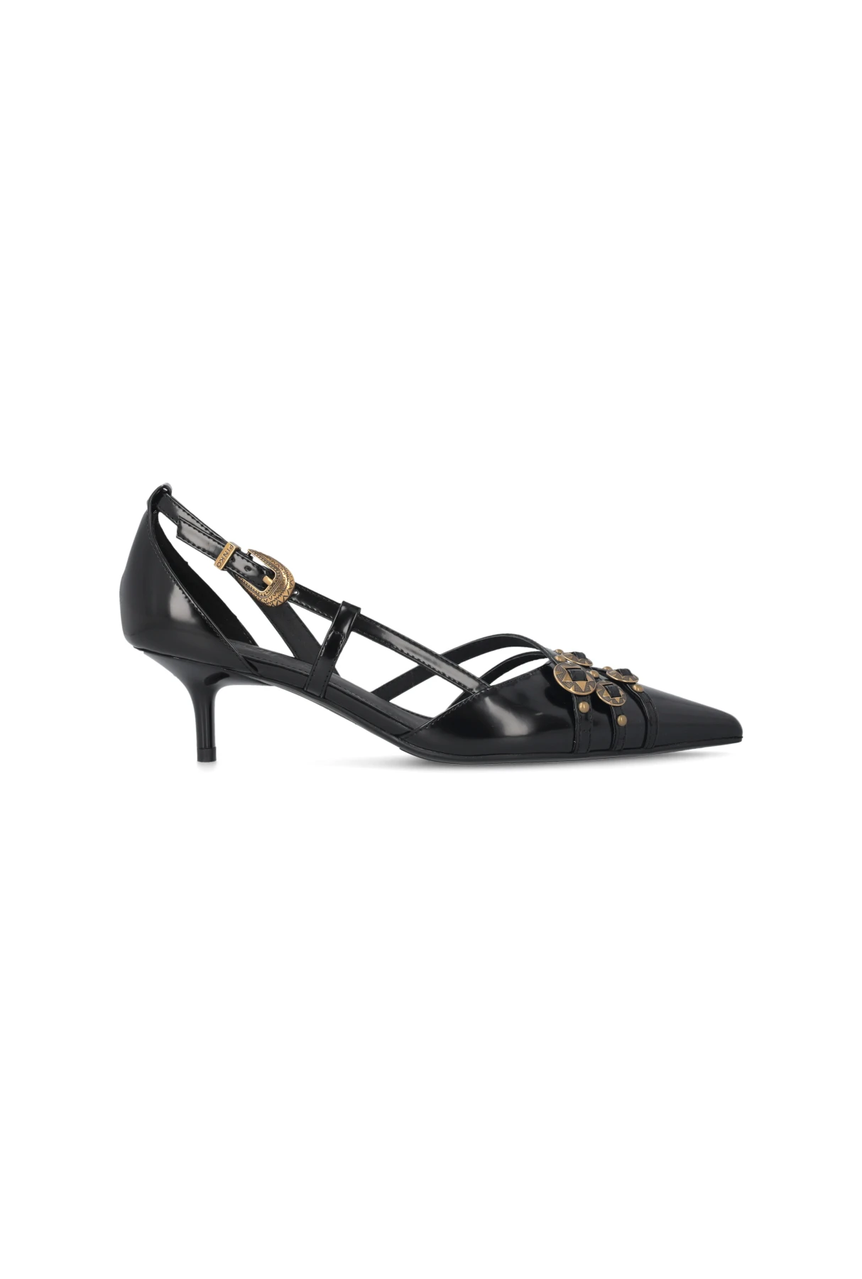 Jewelled Studded Leather Pump with Straps