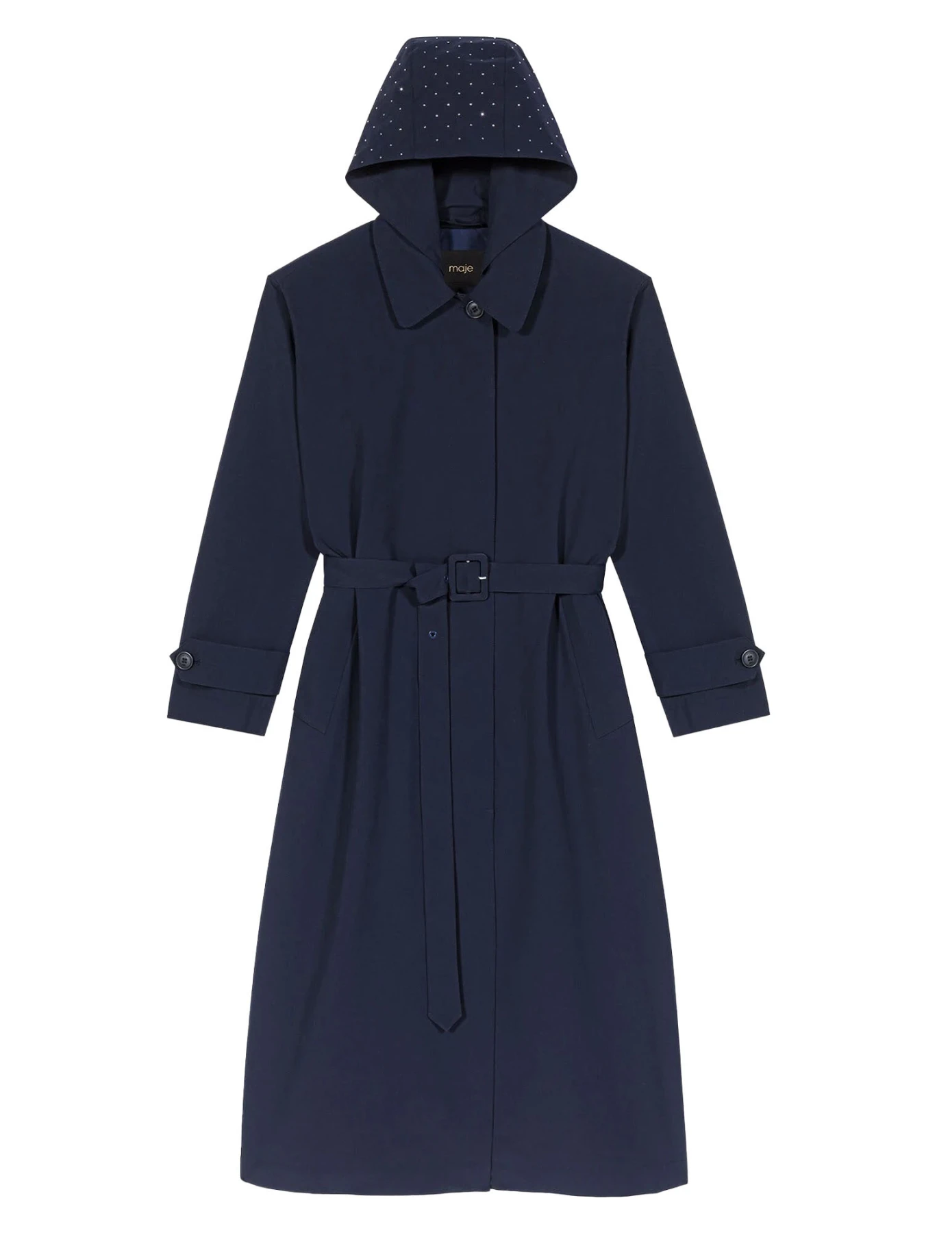 Removable Rhinestone-Hood Trench Coat