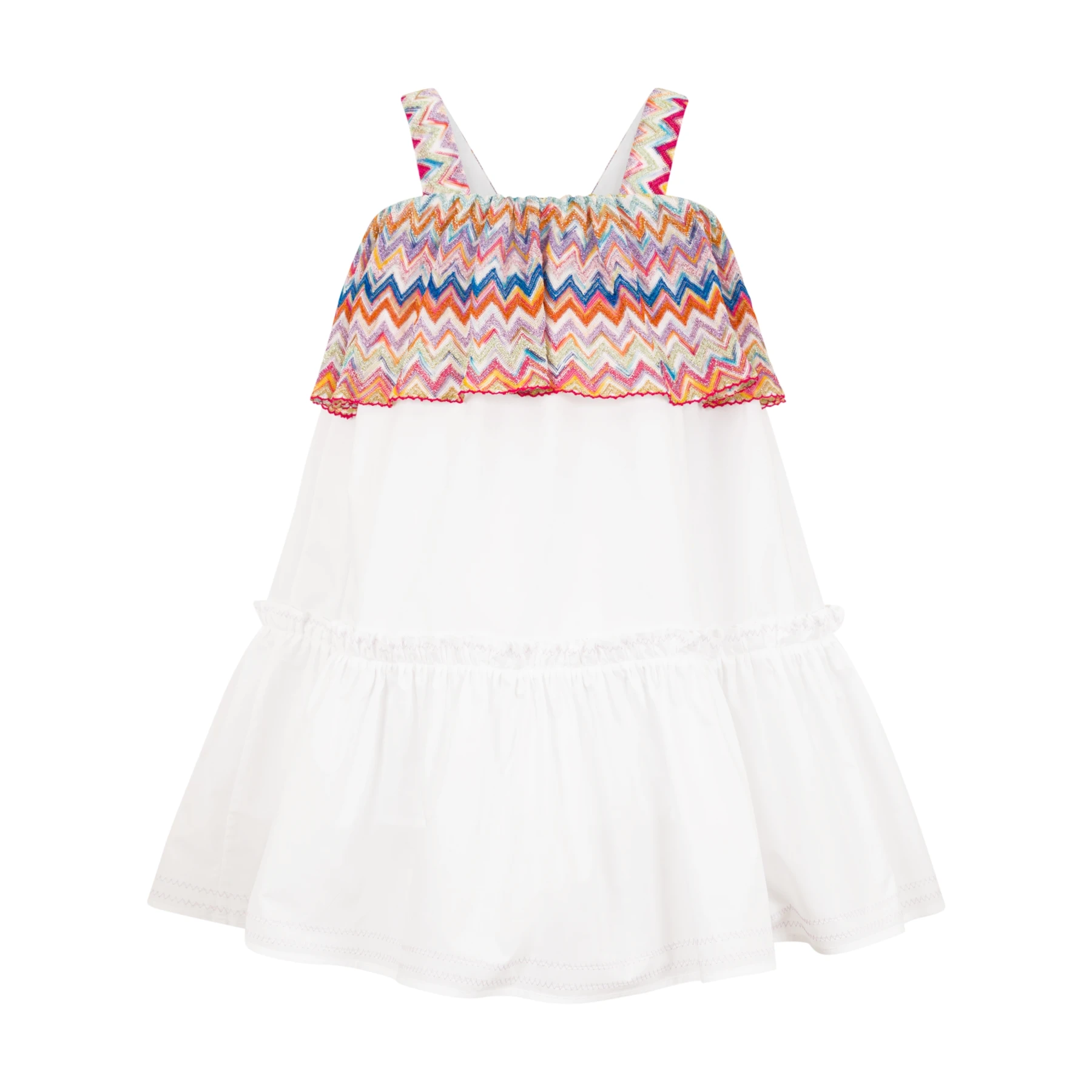 Kids Girls Sleeveless Zig Zag Trim Cotton Dress