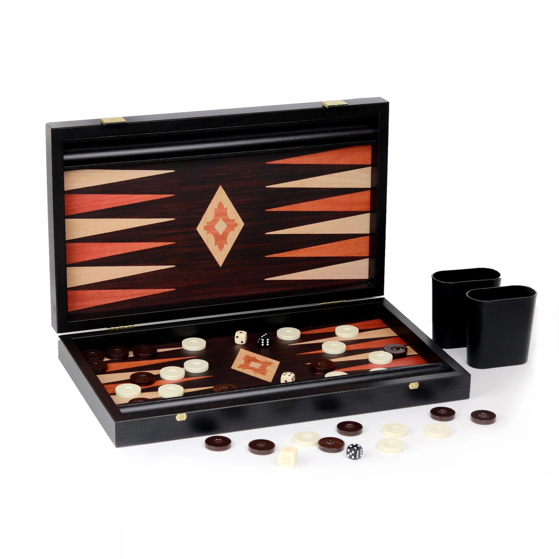 Wooden Backgammon Wenge Replica with Walnut & Oak points with Side racks 38x23cm
