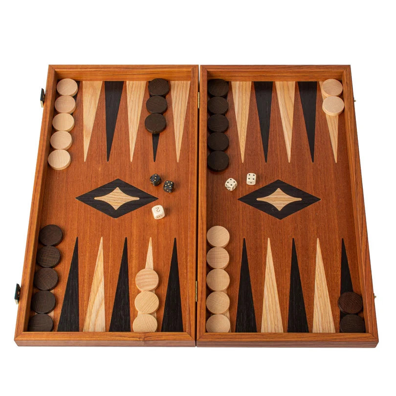 Wooden Backgammon Mahogany Inlaid Backgammon with Blue & Oak points 48x26cm