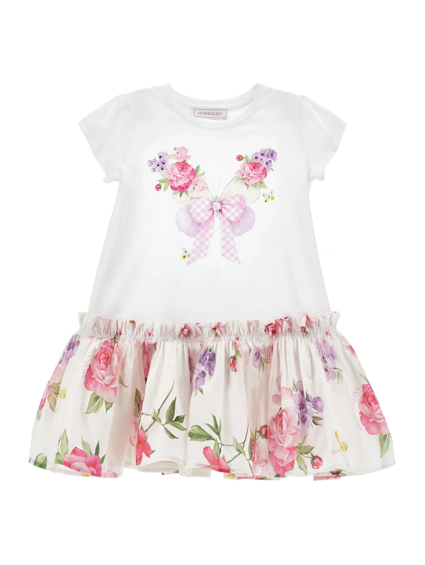 Kids Girls Gingham Bow & Rose Ruffle Dress