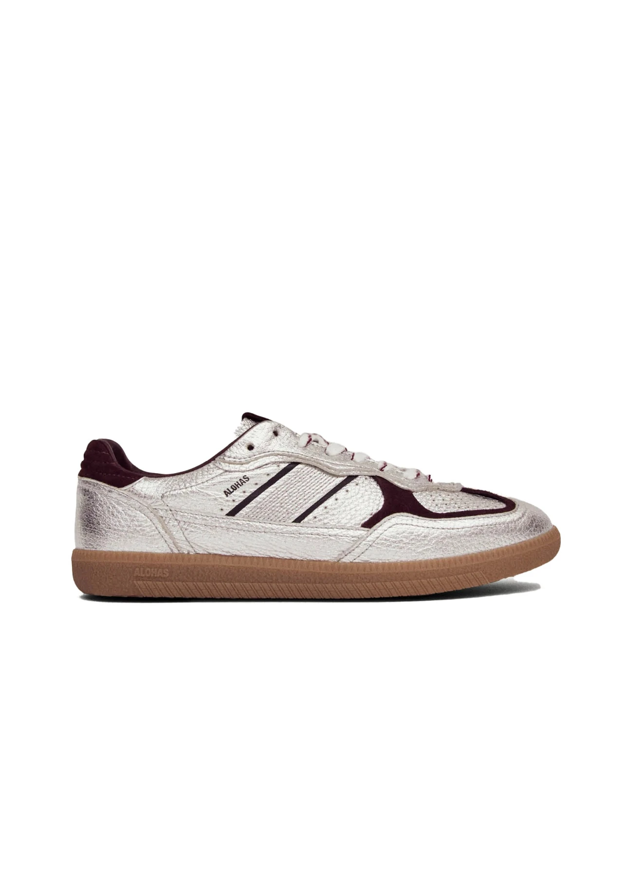 Shimmer Silver & Burgundy Leather Sneakers