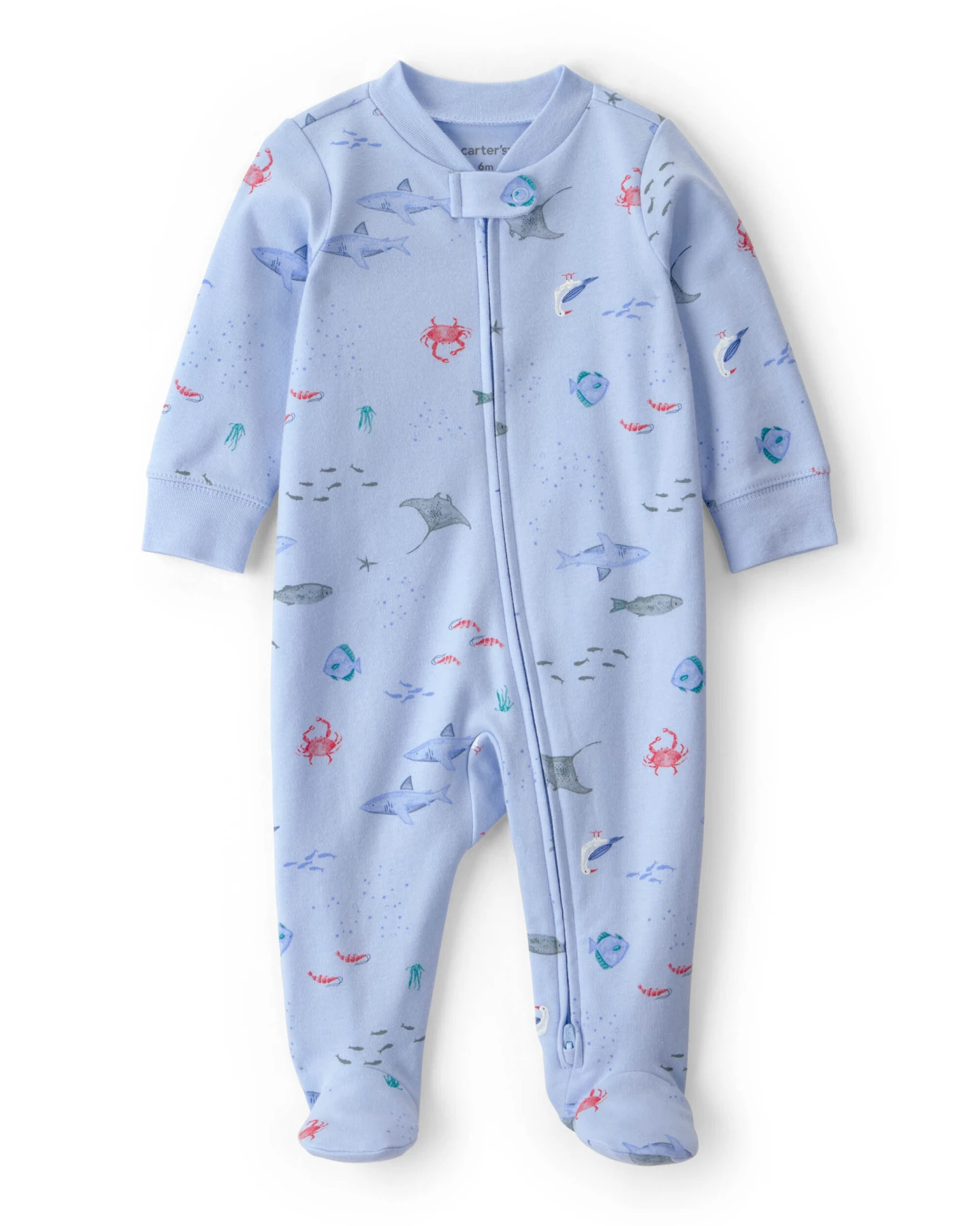 Baby Boy Sea Animals 2-Way 100% Cotton Zip Sleeper - Blue