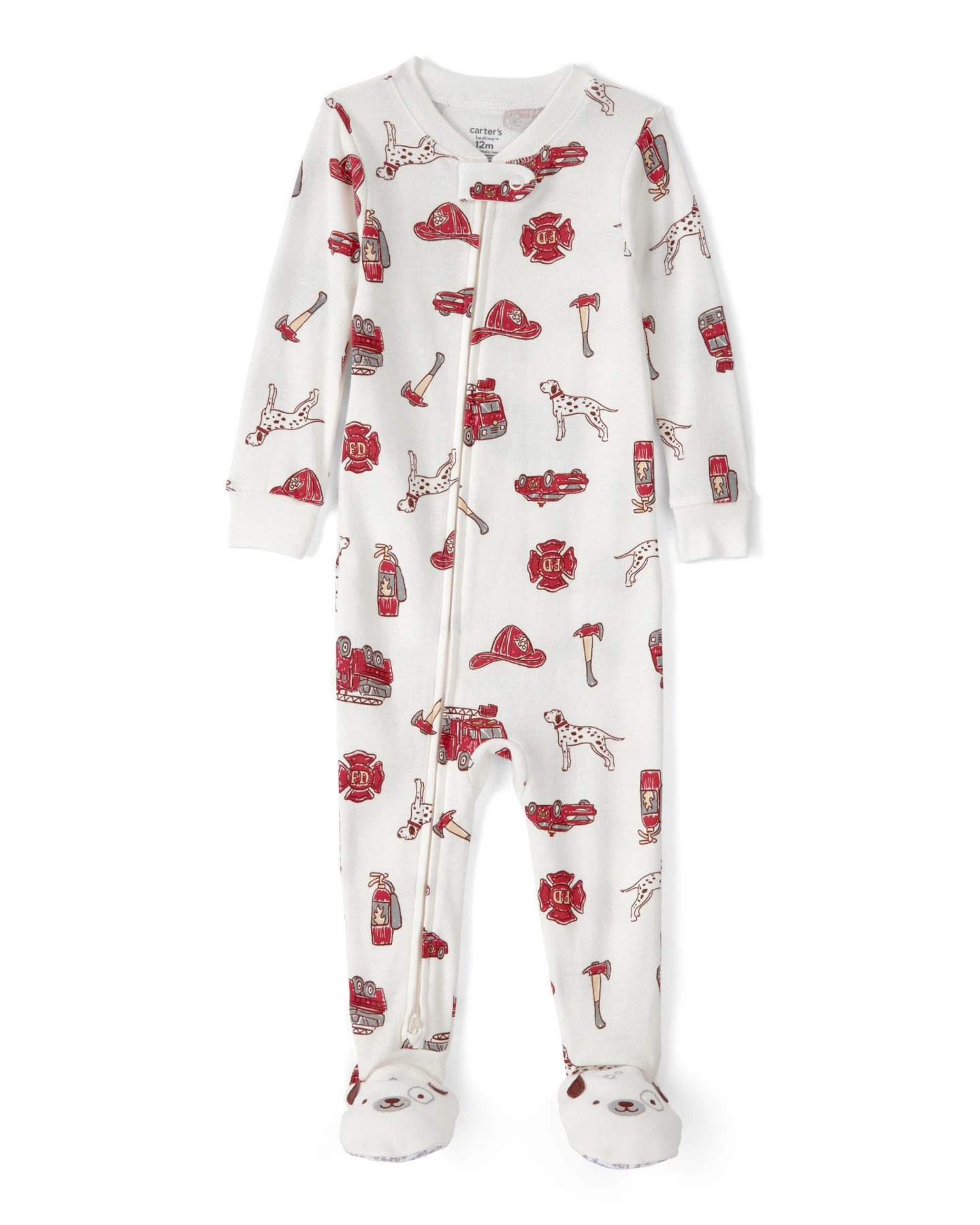 Baby Boy Firetruck 100% Cotton Snug Fit 1-Piece Pyjama Set - White