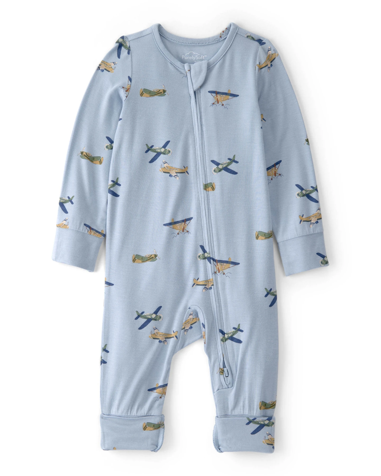 Baby Boy Plane 2-Way Zip PurelySoft Sleeper - Blue