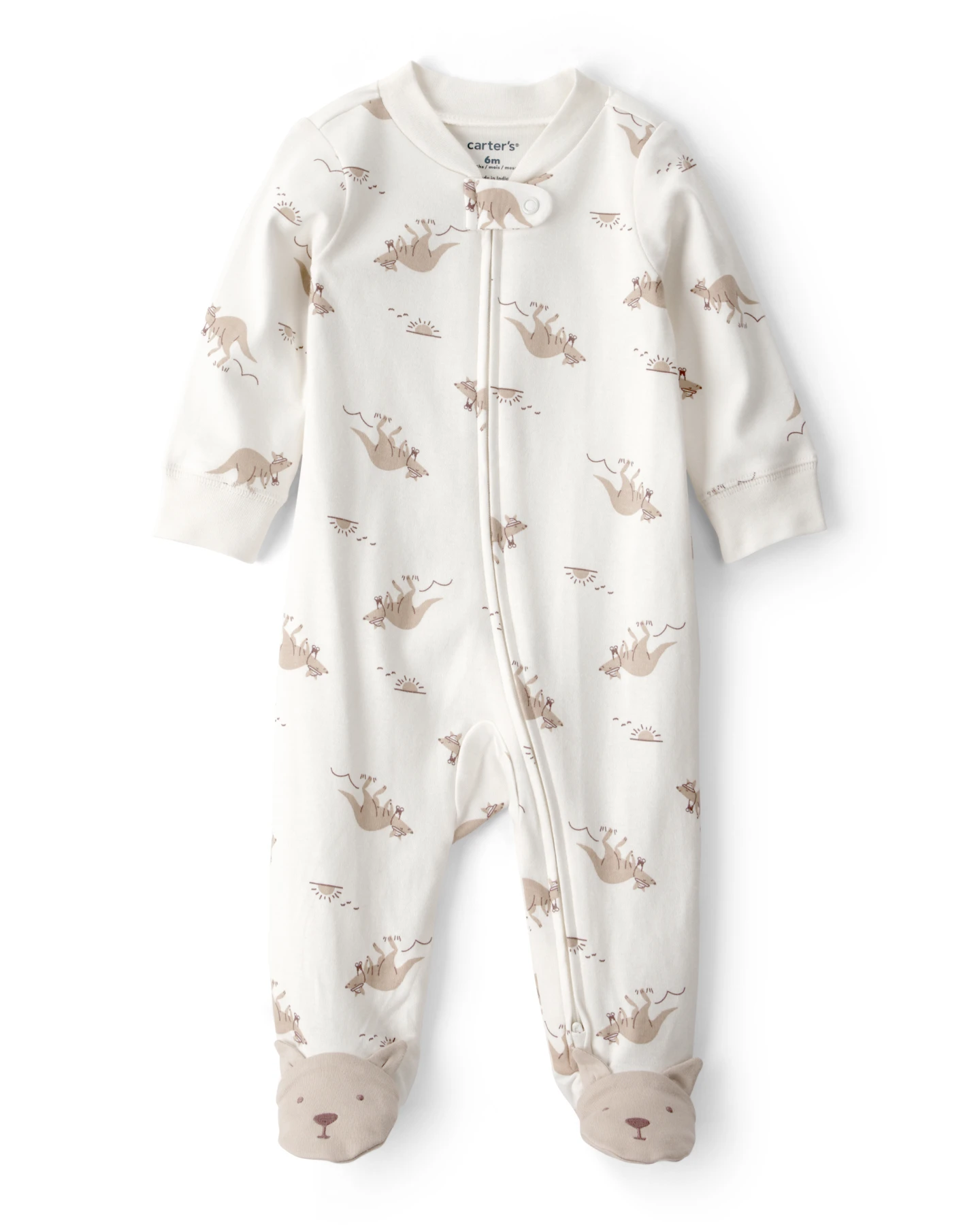 Baby Neutral Kangaroo 2-Way Zip 100% Cotton Sleeper - Cream