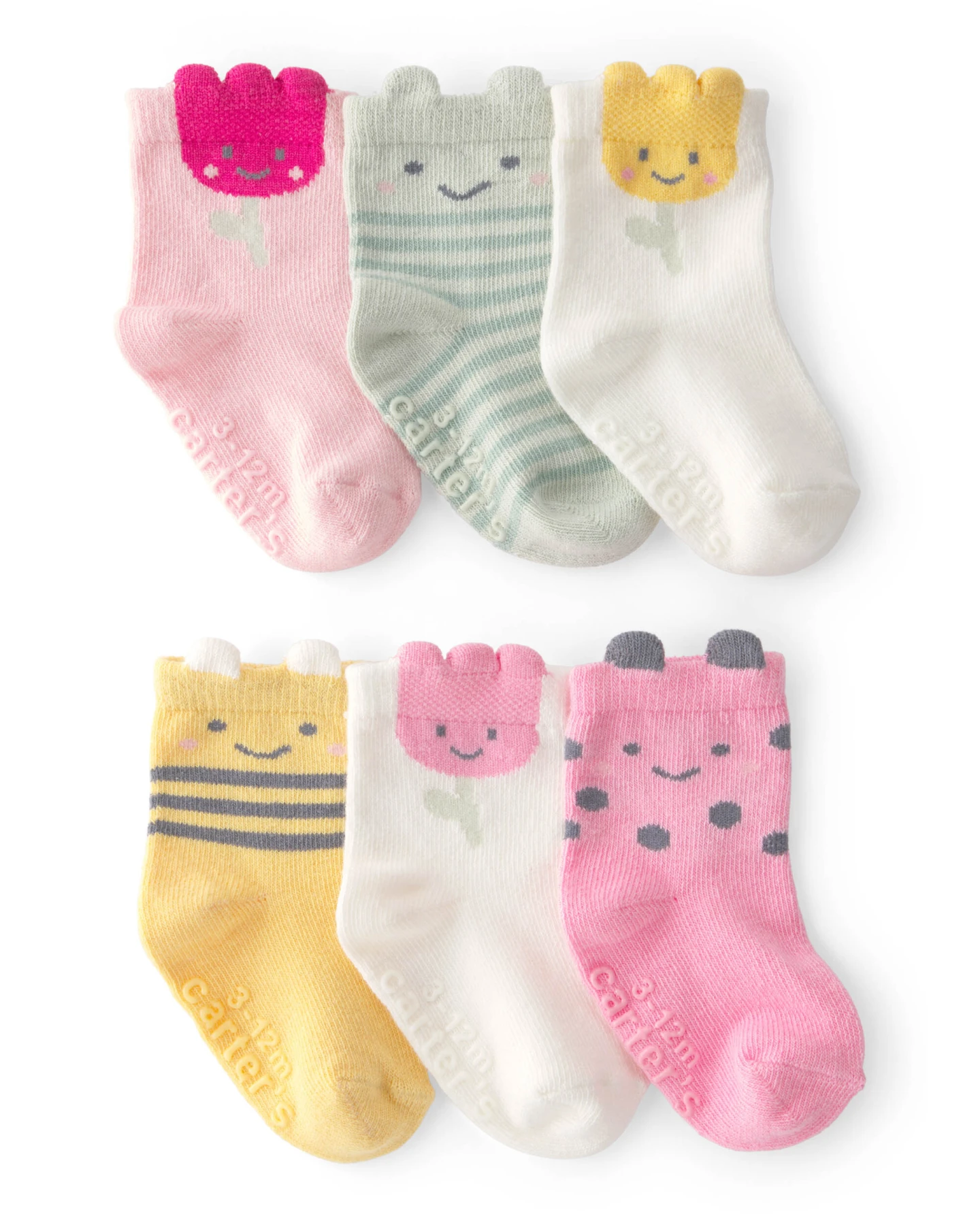 Baby Girl 6-Pack Floral Critter Socks - Pink/Yellow