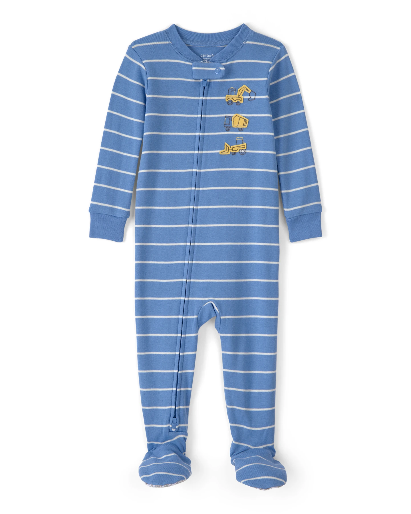 Baby Boy Construction Striped 100% Cotton Snug Fit 1-Piece Pyjama Set - Blue