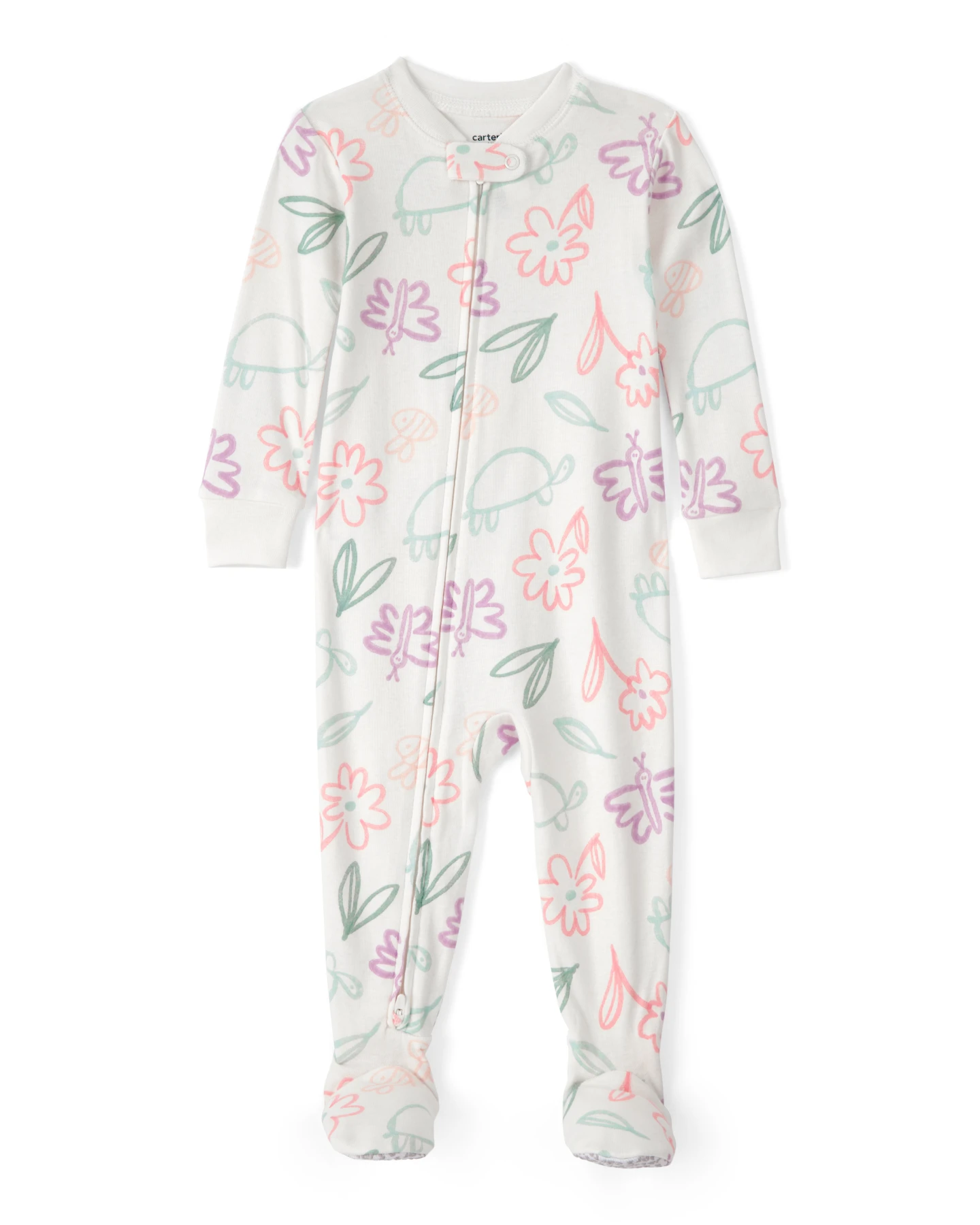 Baby Girl Floral 100% Cotton Snug Fit 1-Piece Pyjama Set - White