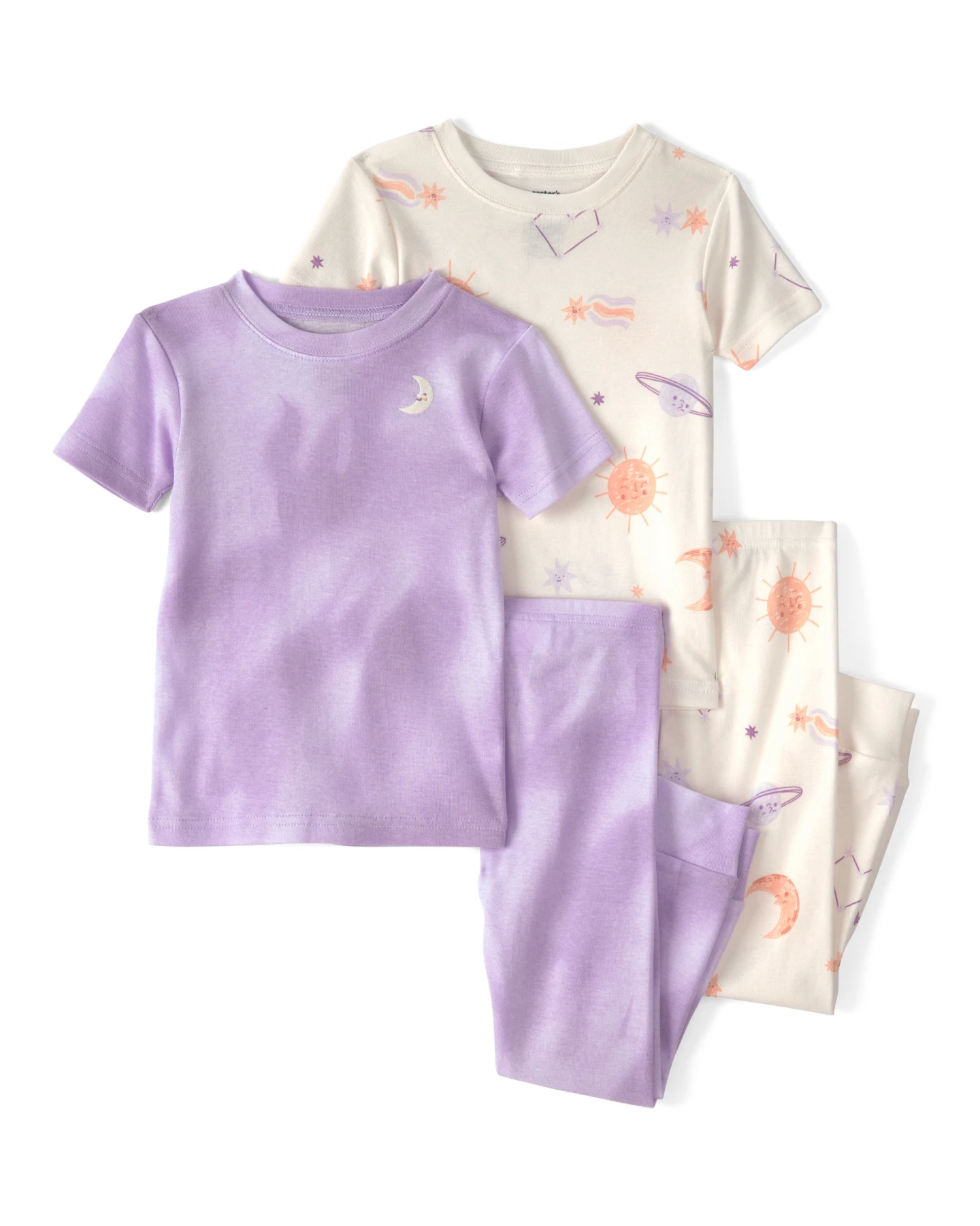 Kids Girls Space Constellation Tie-Dye 100% Cotton Snug Fit 4-Piece Pyjama Set - Purple