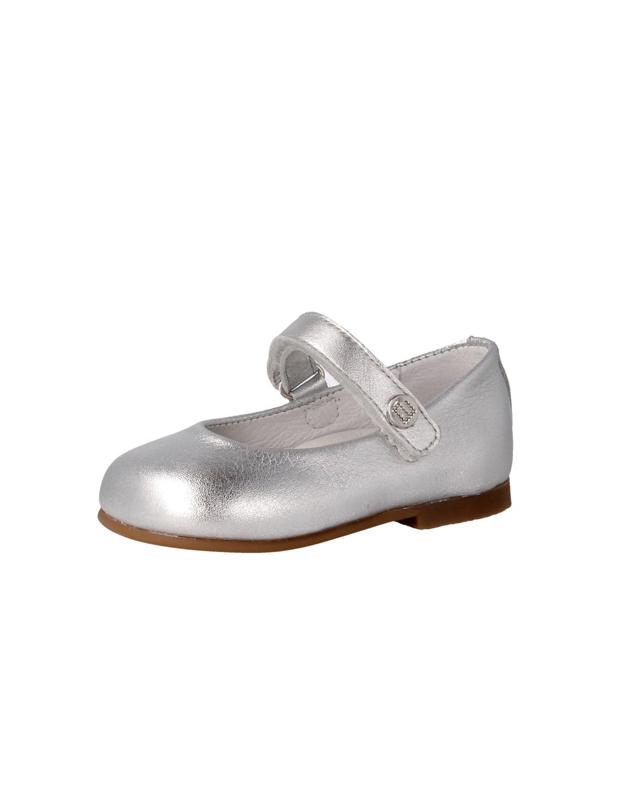 Baby Girl Classic Metallic Silver Button-Strap Ballerina
