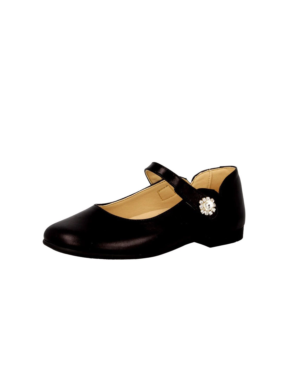 Baby Girl Leather Mary Janes with Crystal Button